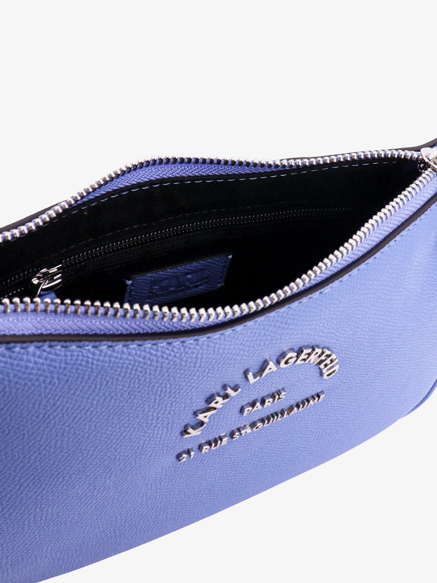 Leather shoulder bag with frontal metal logo