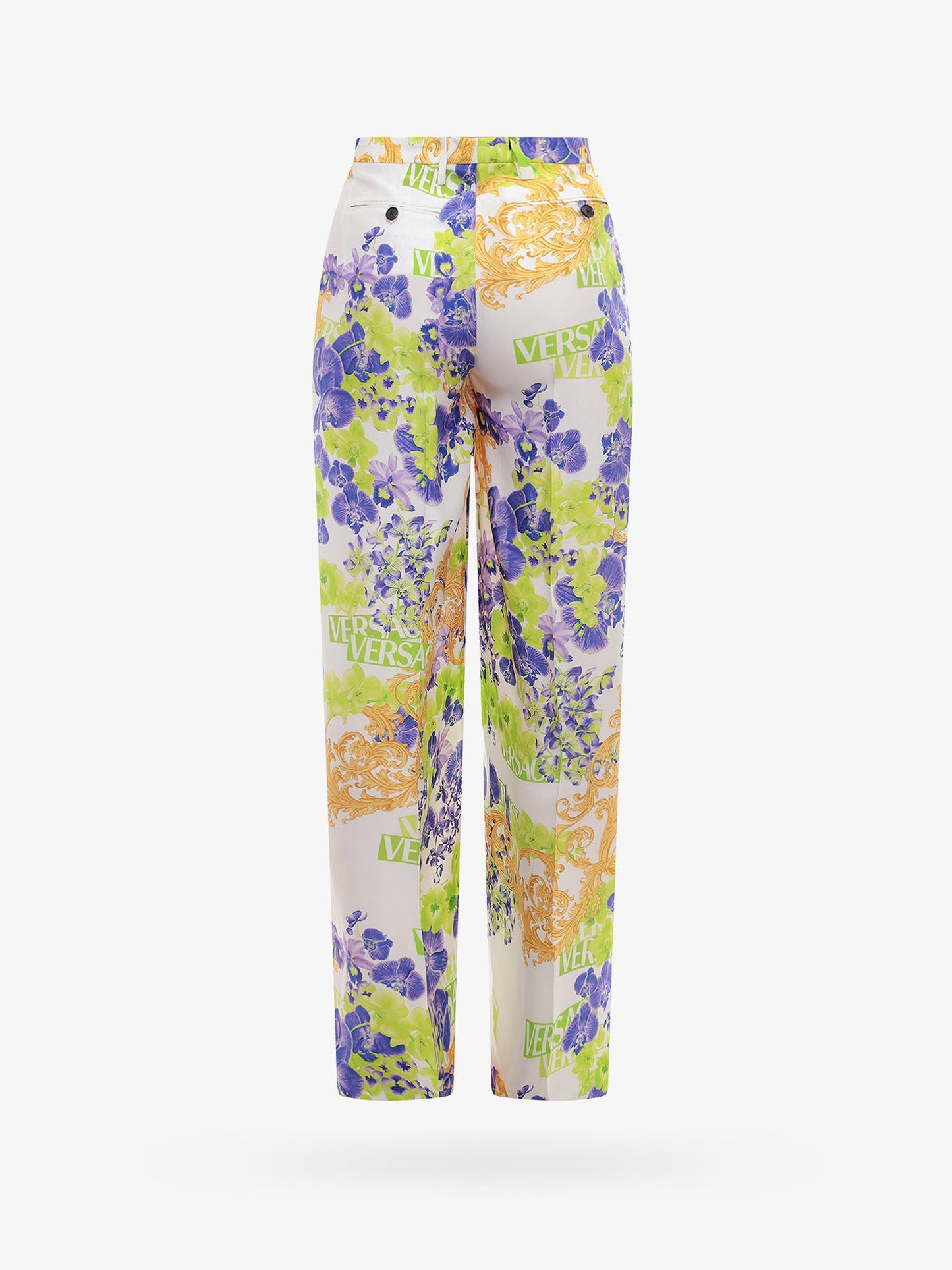 Viscose trouser with versace orchid print