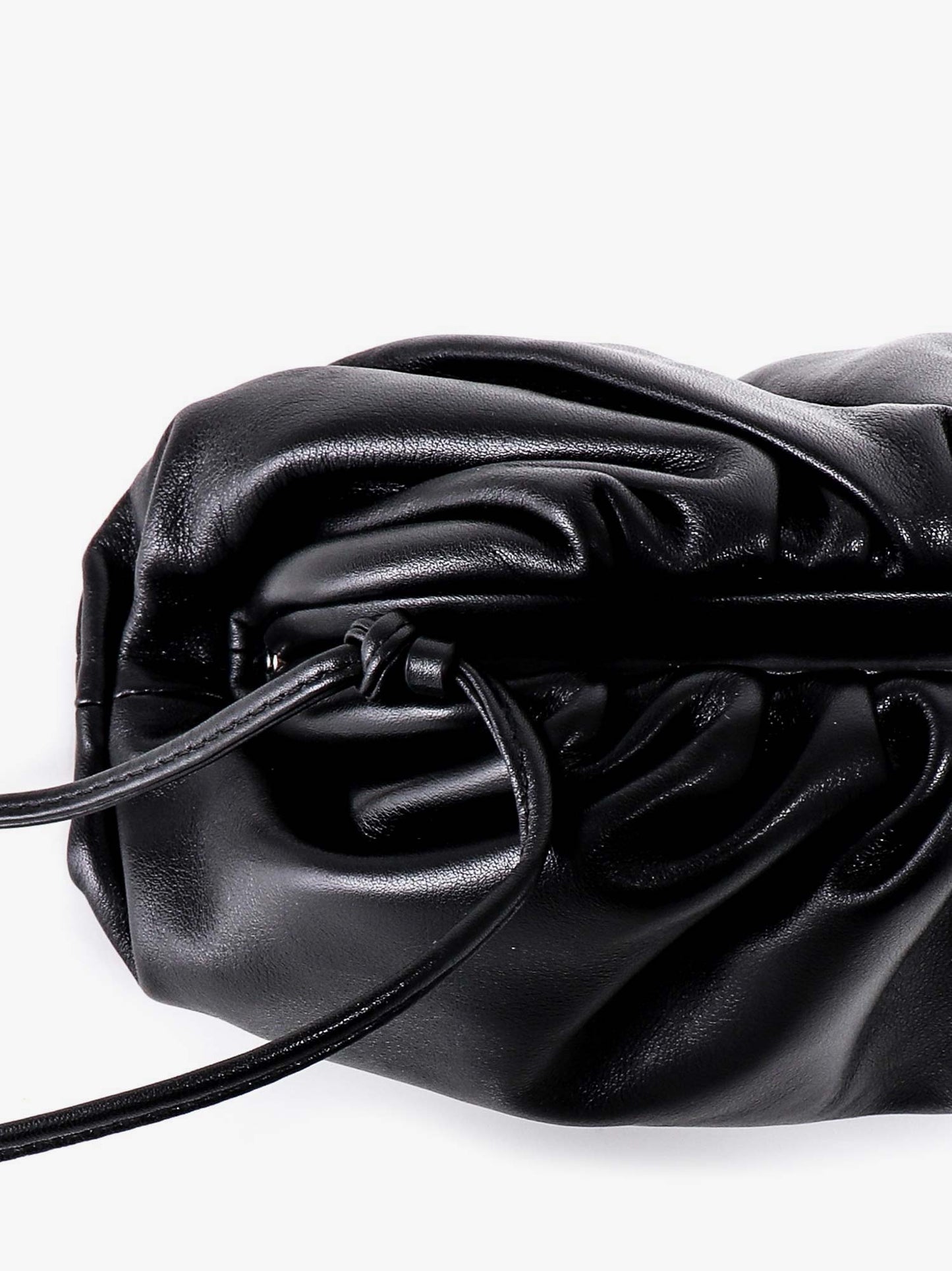 Gathered top mini pouch with leather shoulder strap