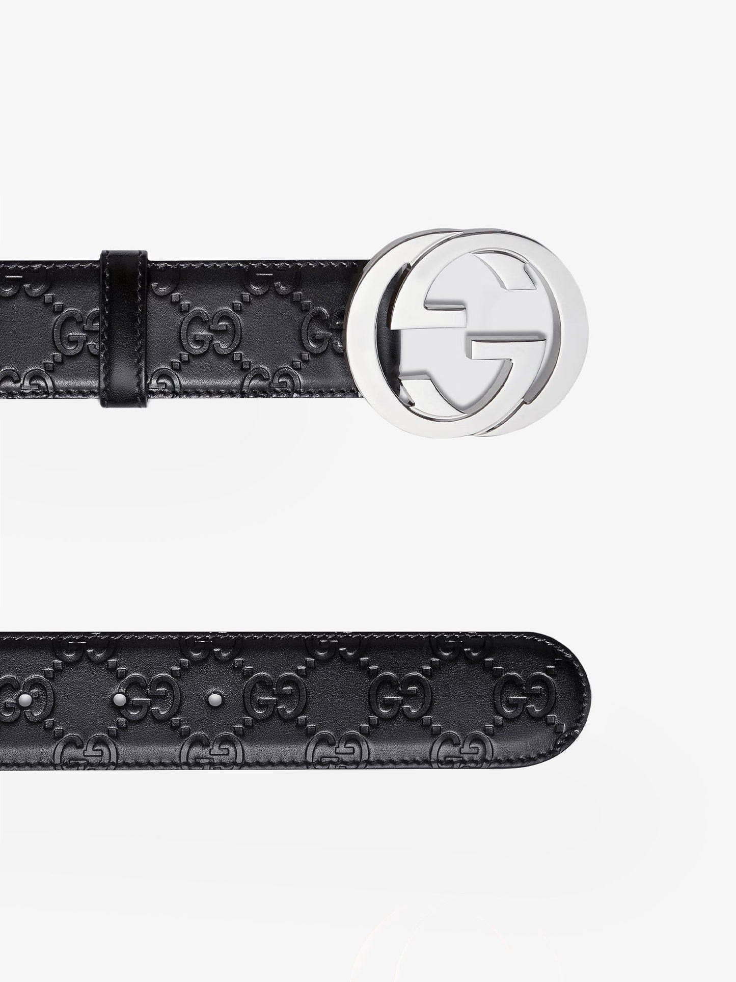 Leather belt with gg silver metal buckle