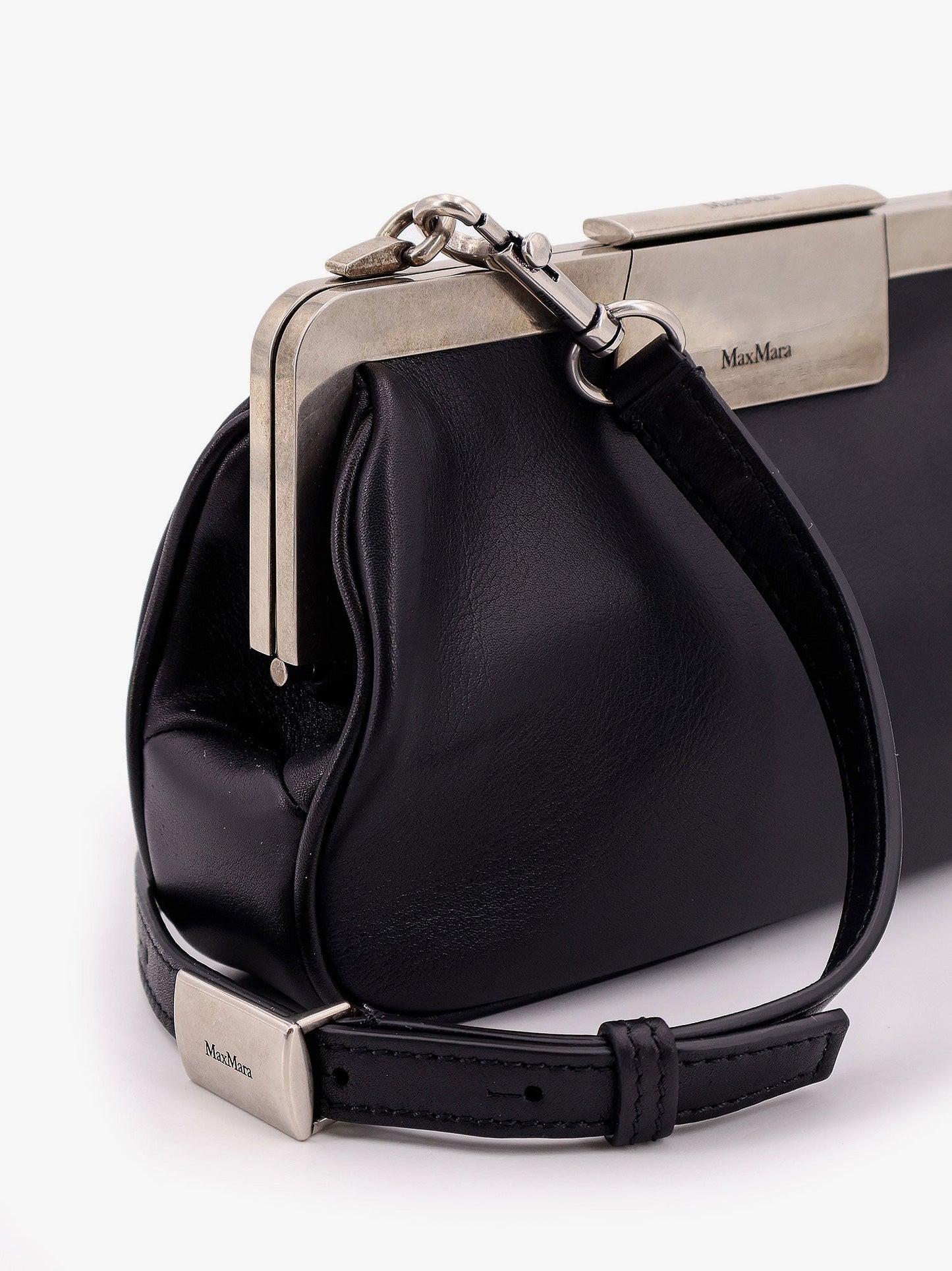 Leather clutch with metal logoed detail