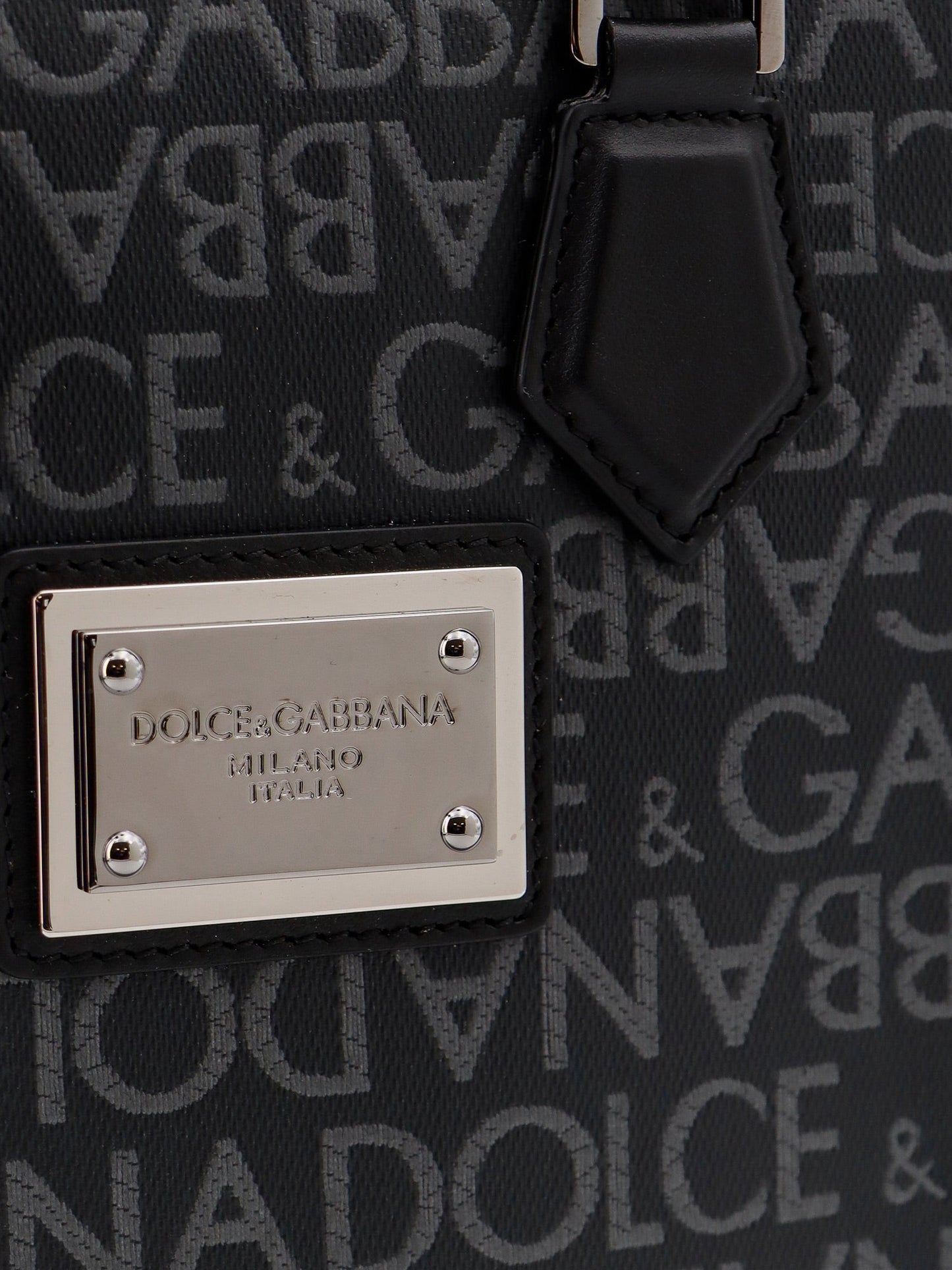 Coated canvas and leather handbag with all-over logo