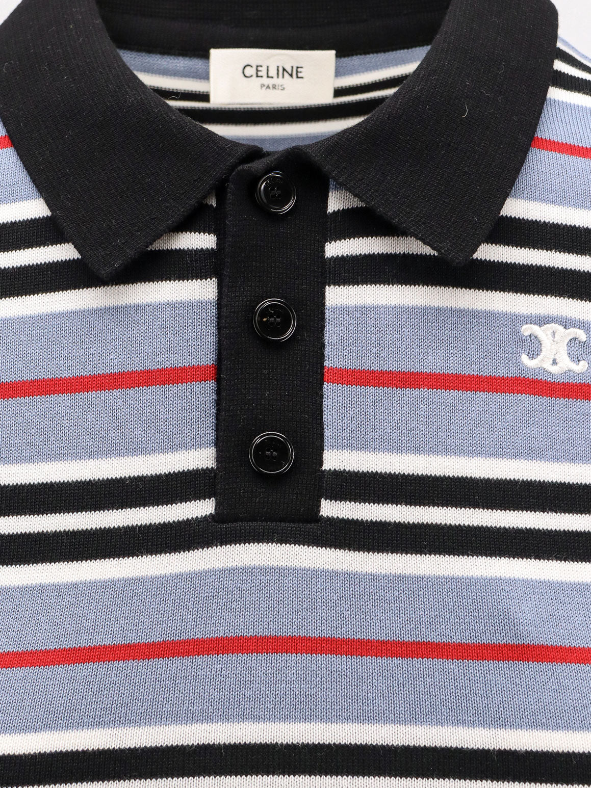 Cotton knit polo shirt with striped motif