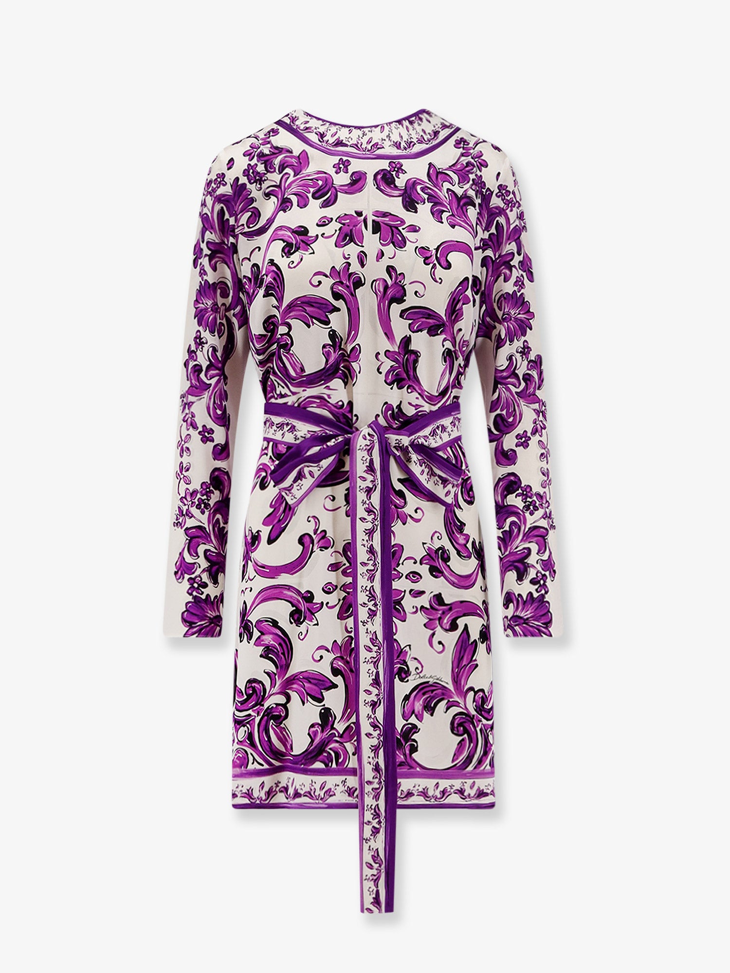 Vestito corto in charmeuse con stampa Maiolica DOLCE GABBANA