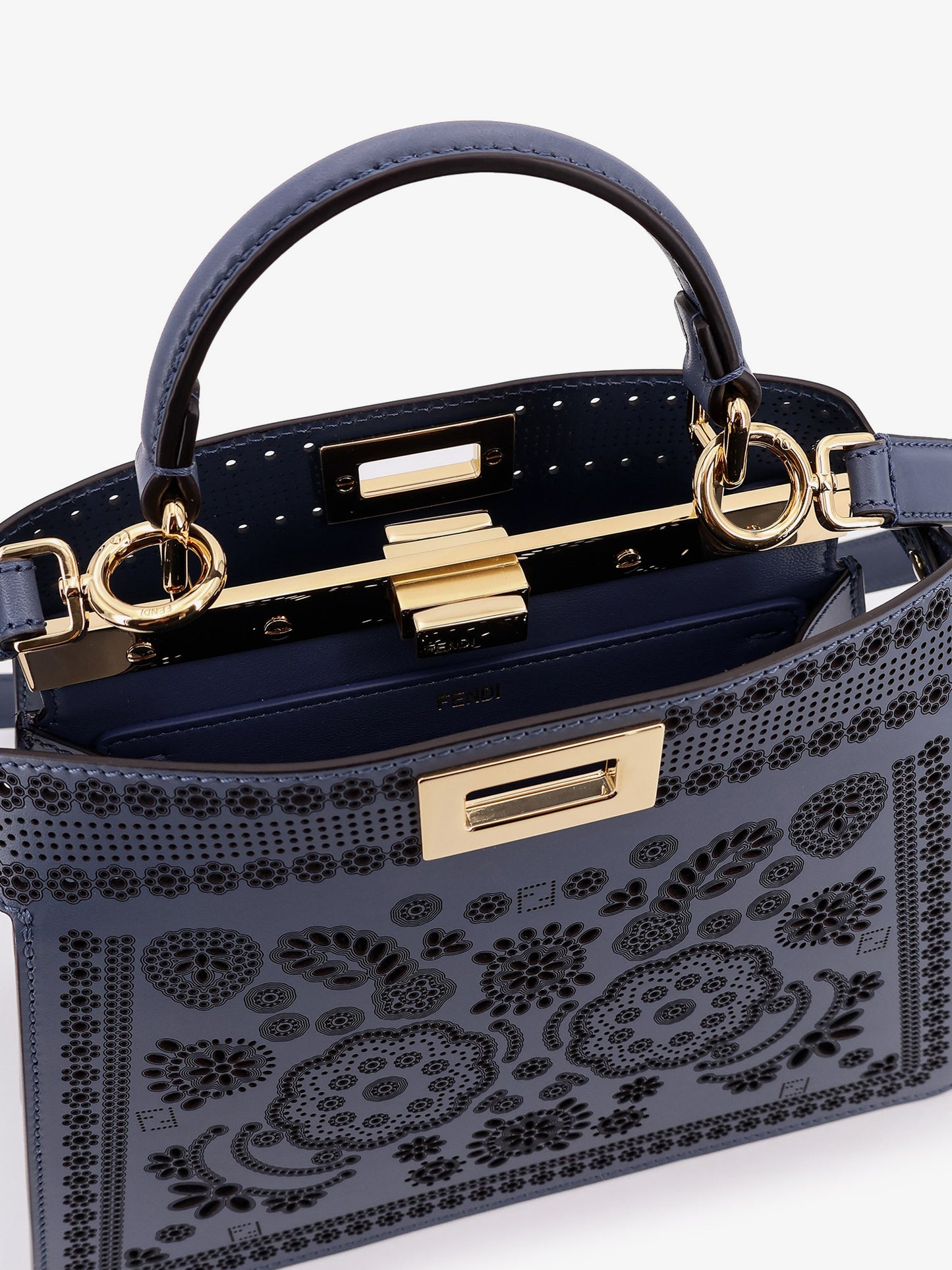 Peekaboo ISeeU Small leather shoulder bag with laser-cut Coral Bandana motif