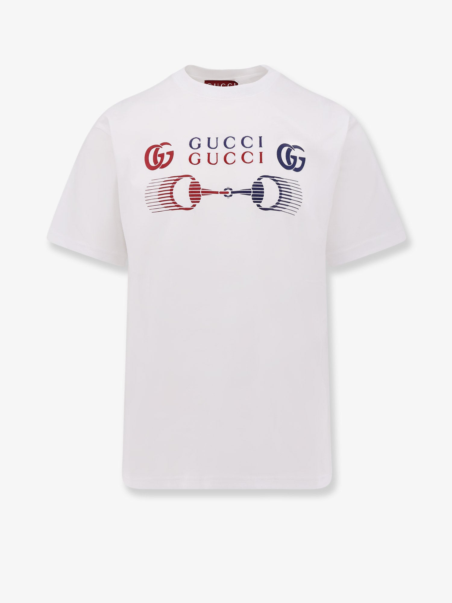 GUCCI ORIGINAL 1921 Tシャツ ホワイト/ネイビー GUCCI Embroidered cotton-jersey T-shirt | NET-A-PORTER
