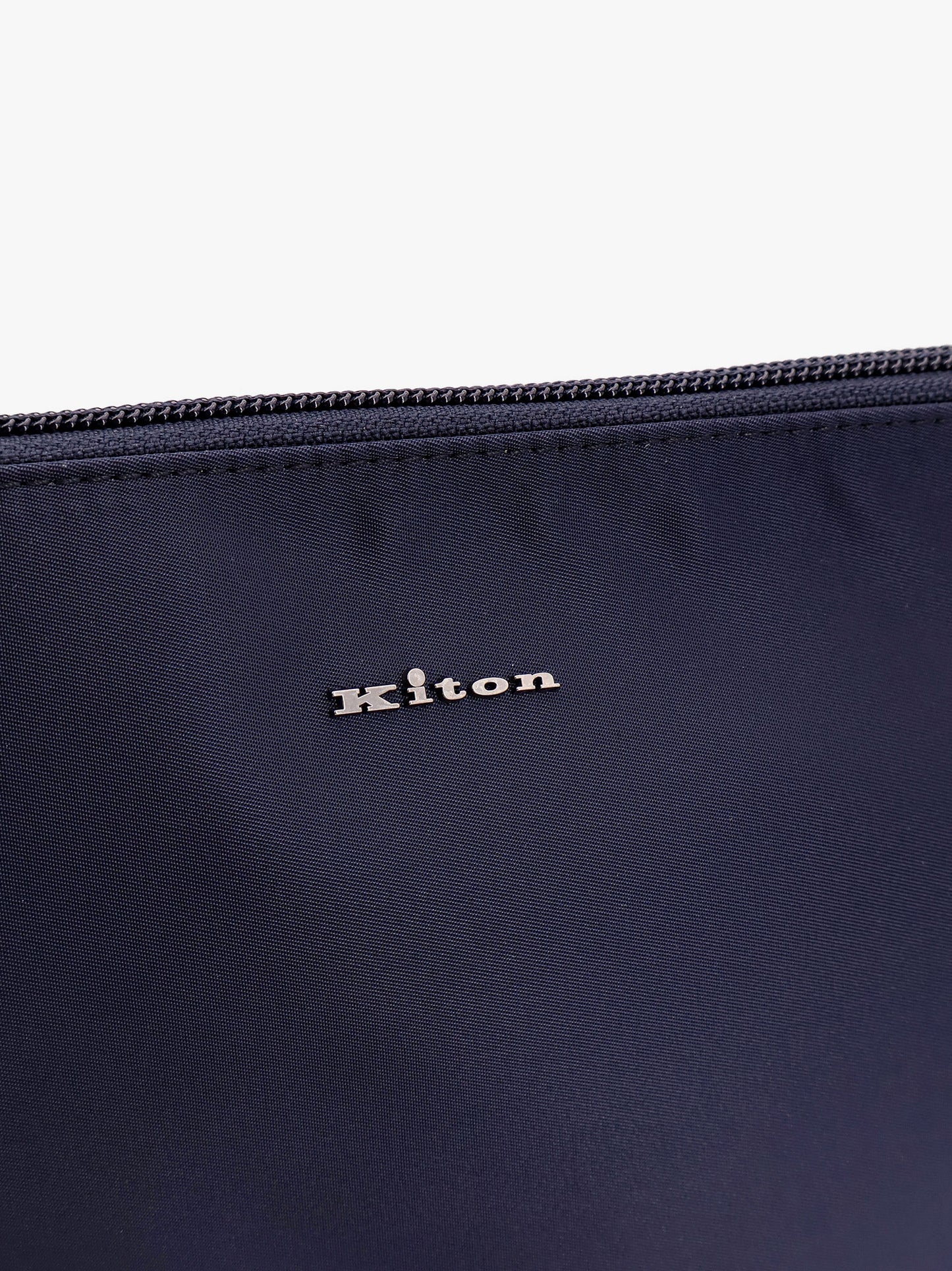 Nylon clutch with metal lettering logo