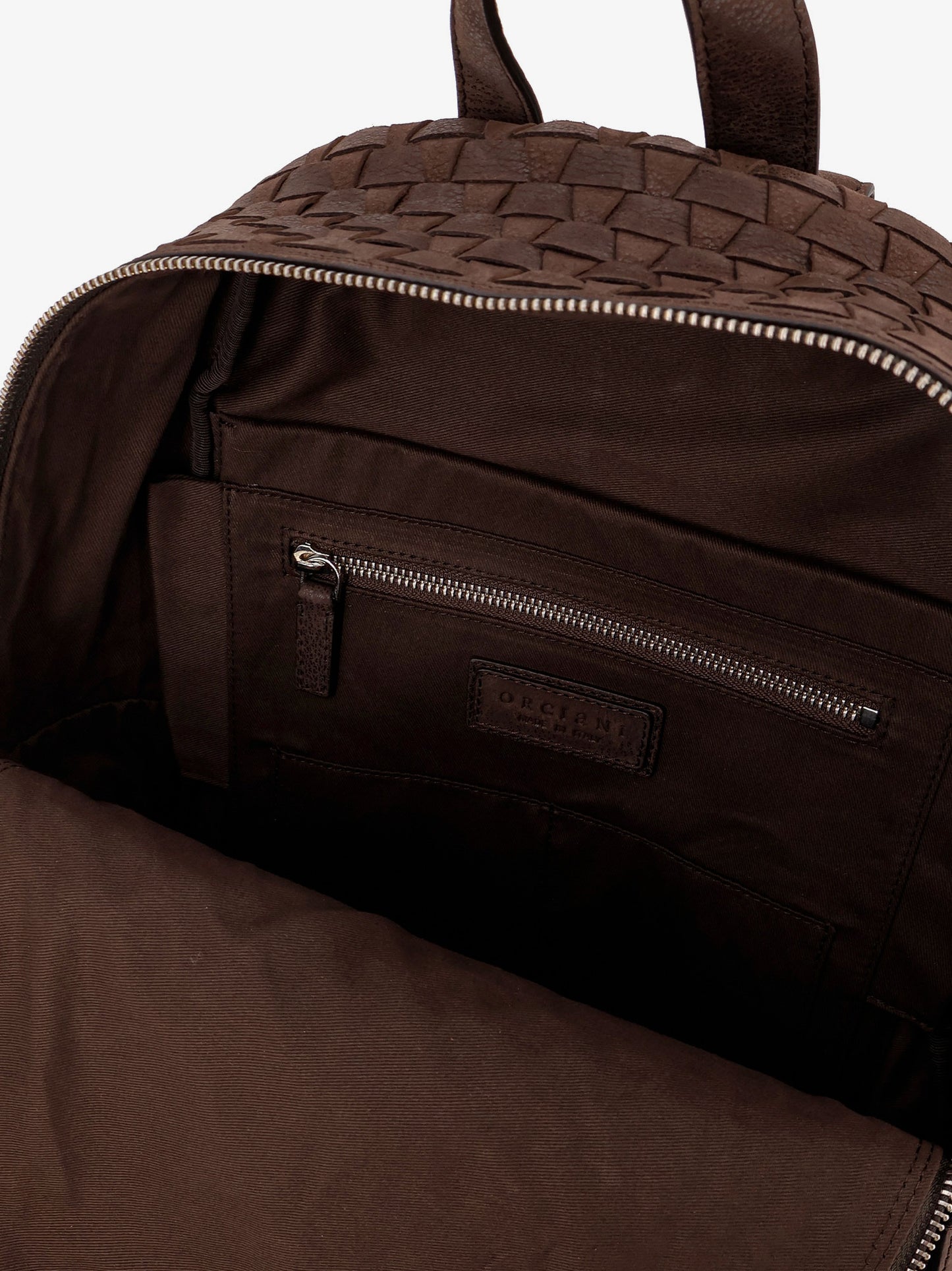 Leather backpack with intrecciato motif