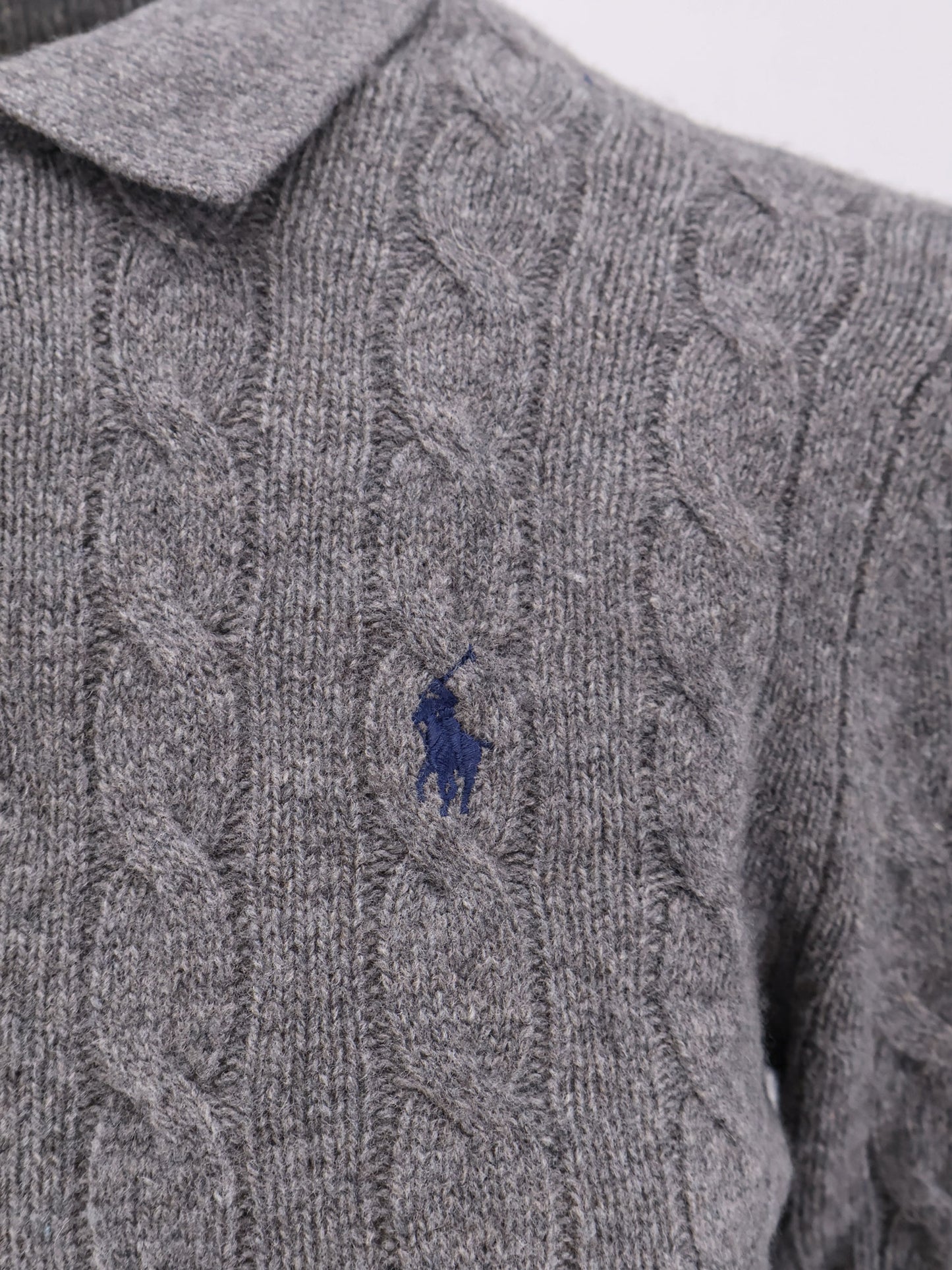 Cable knit wool and cashmere polo sweater
