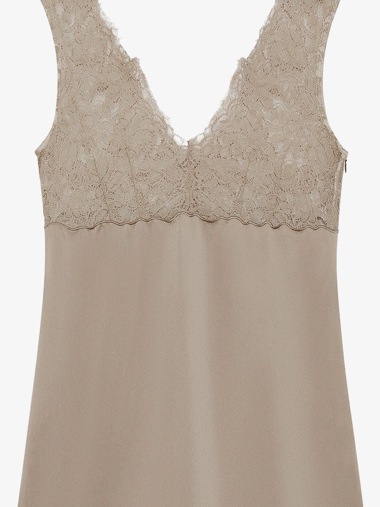 Satin short dress with lace inserts