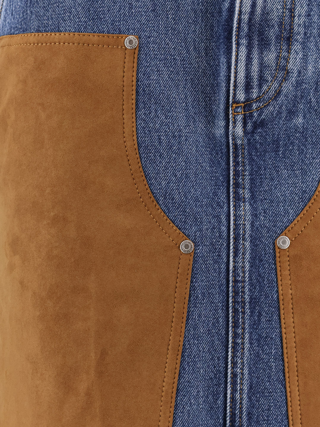 Denim skirt with suede inserts