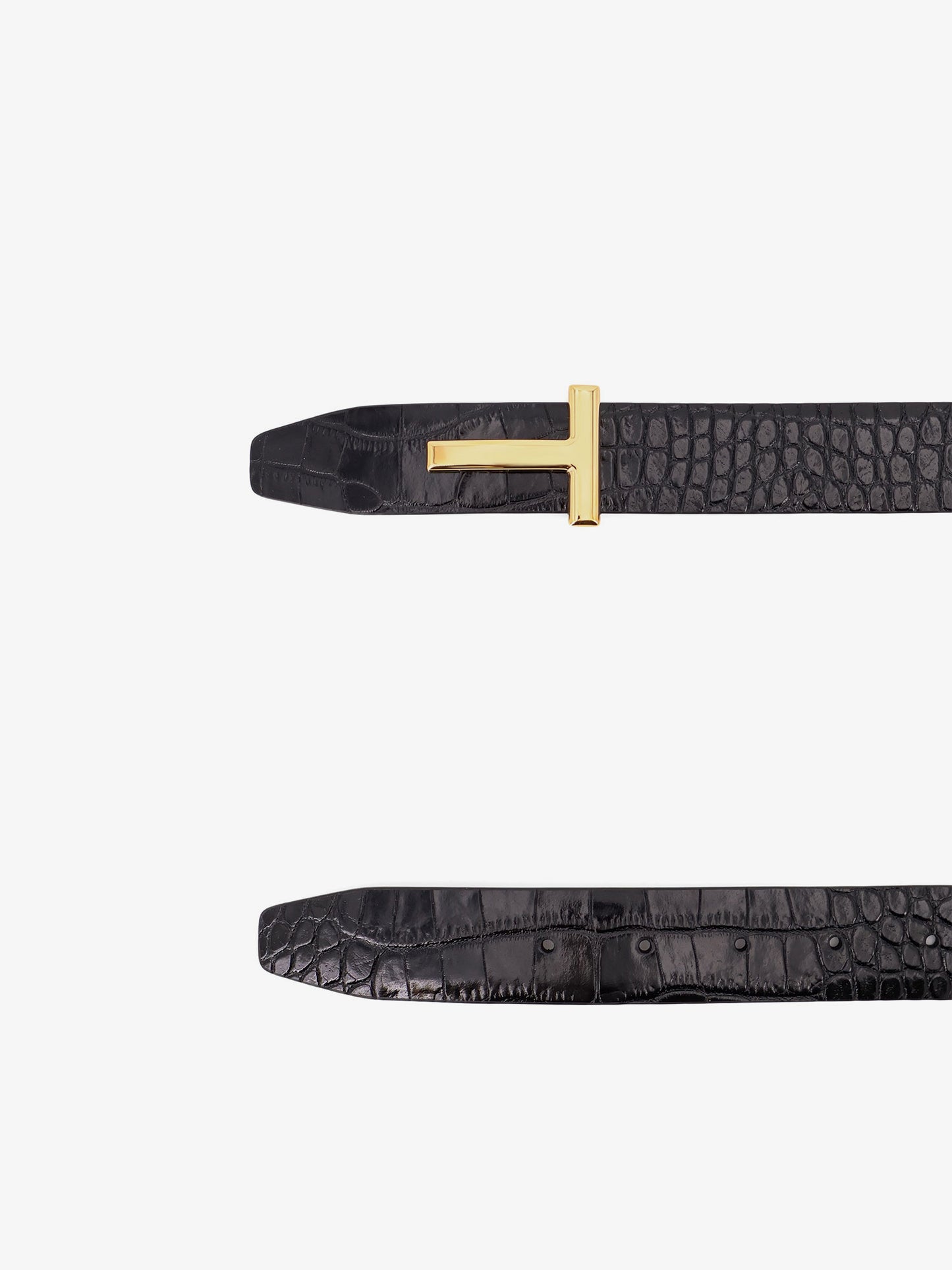Reversible leather belt with crocodile-print