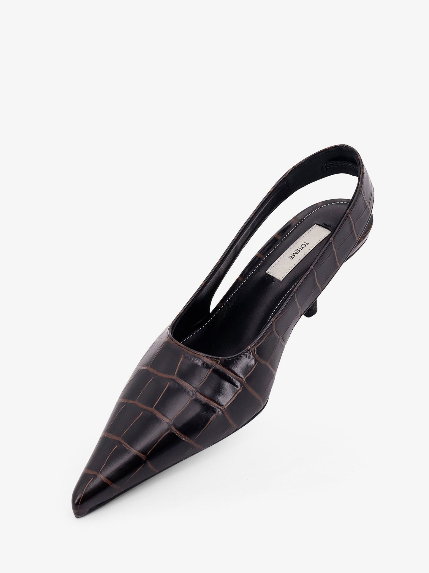 Leather decolleté slingback with croco effect