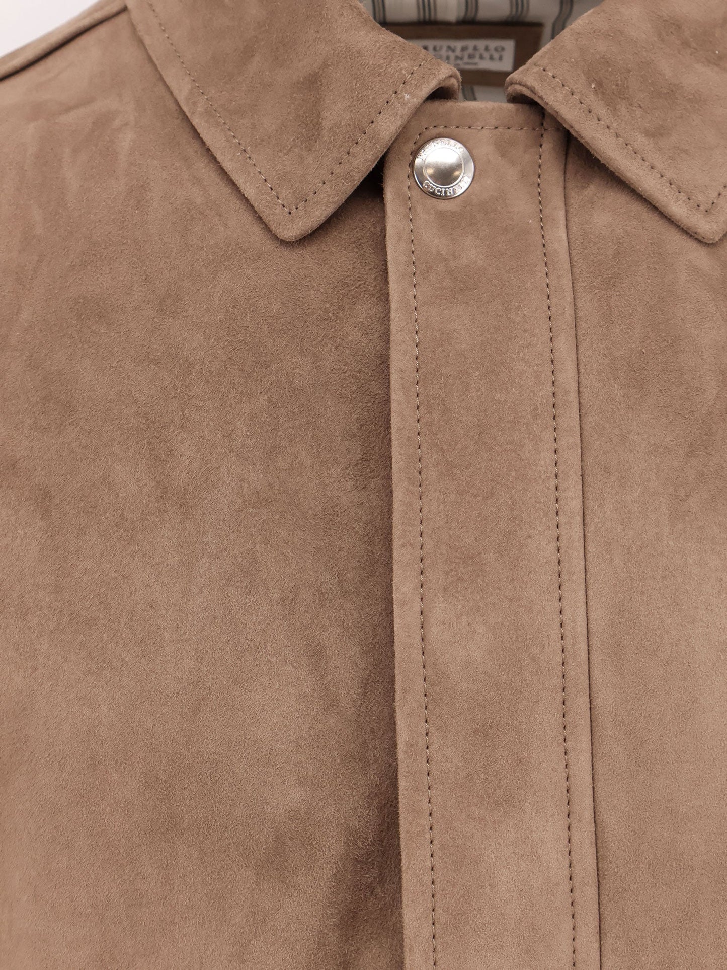 Suede jacket with striped cupro lining