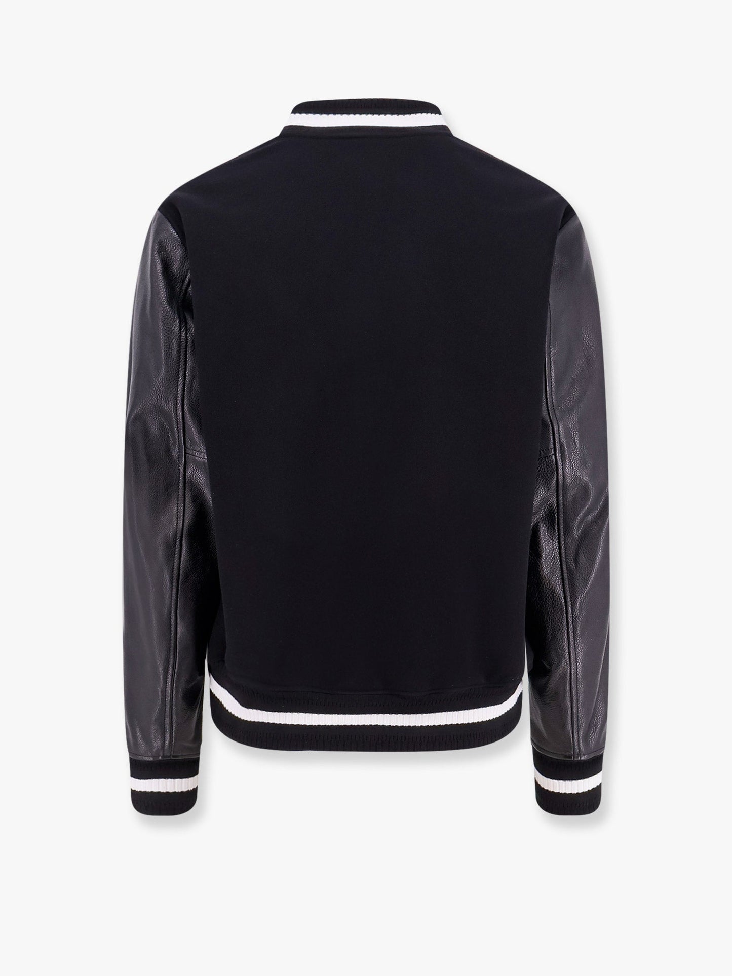 Varsity wool blend bomber with leather sleeves
