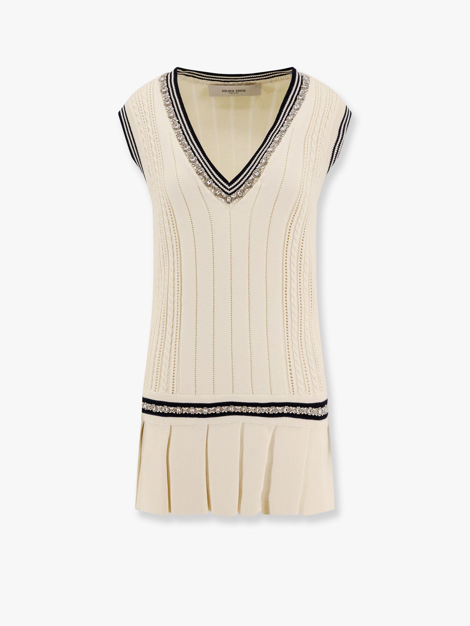 green emerald velvet dress Golden Goose Journey Knit High Neck Mini Dress Melange Beige main image 0