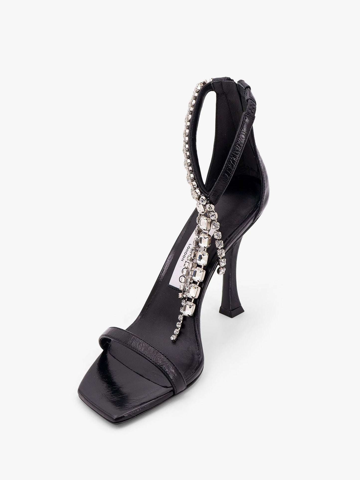 Black vintage leather sandals with crystals detail