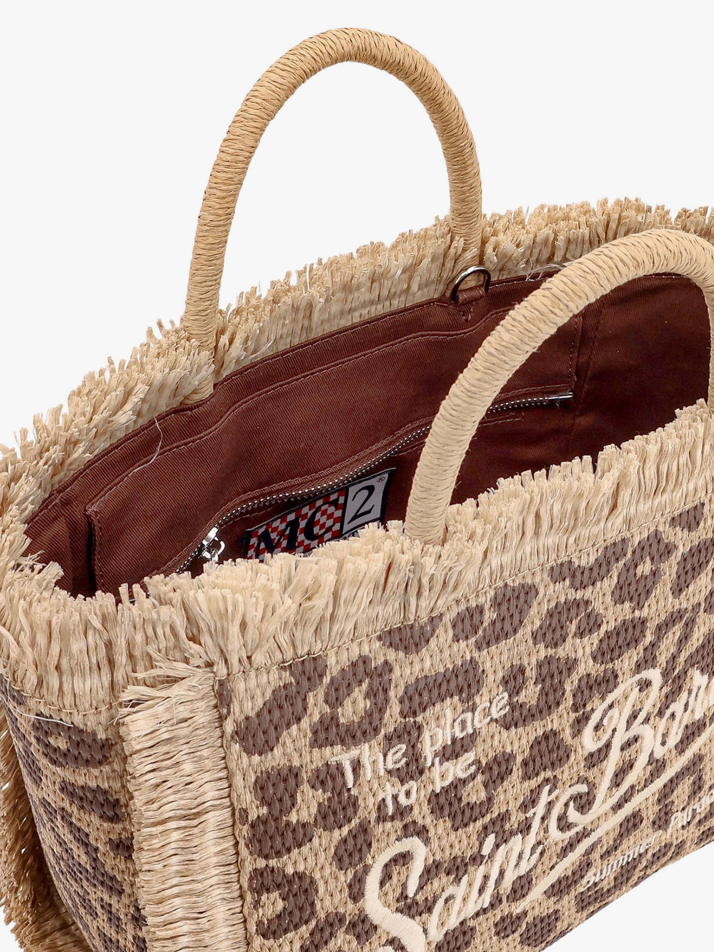 Colette straw handbag with animal print motif
