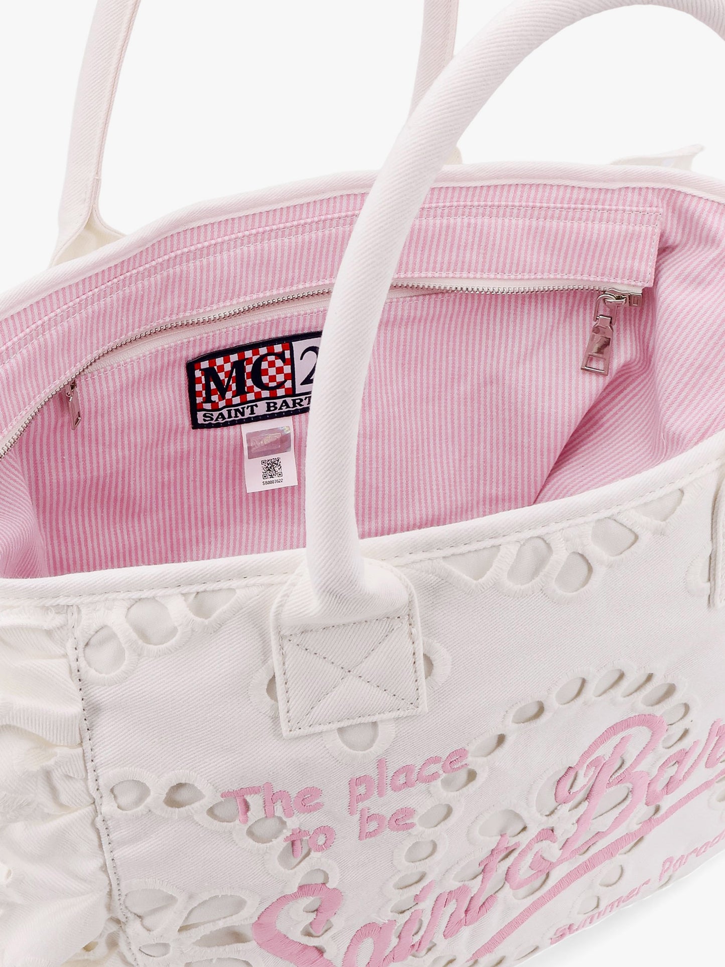 Borsa a mano Vanity Volant in cotone ricamato