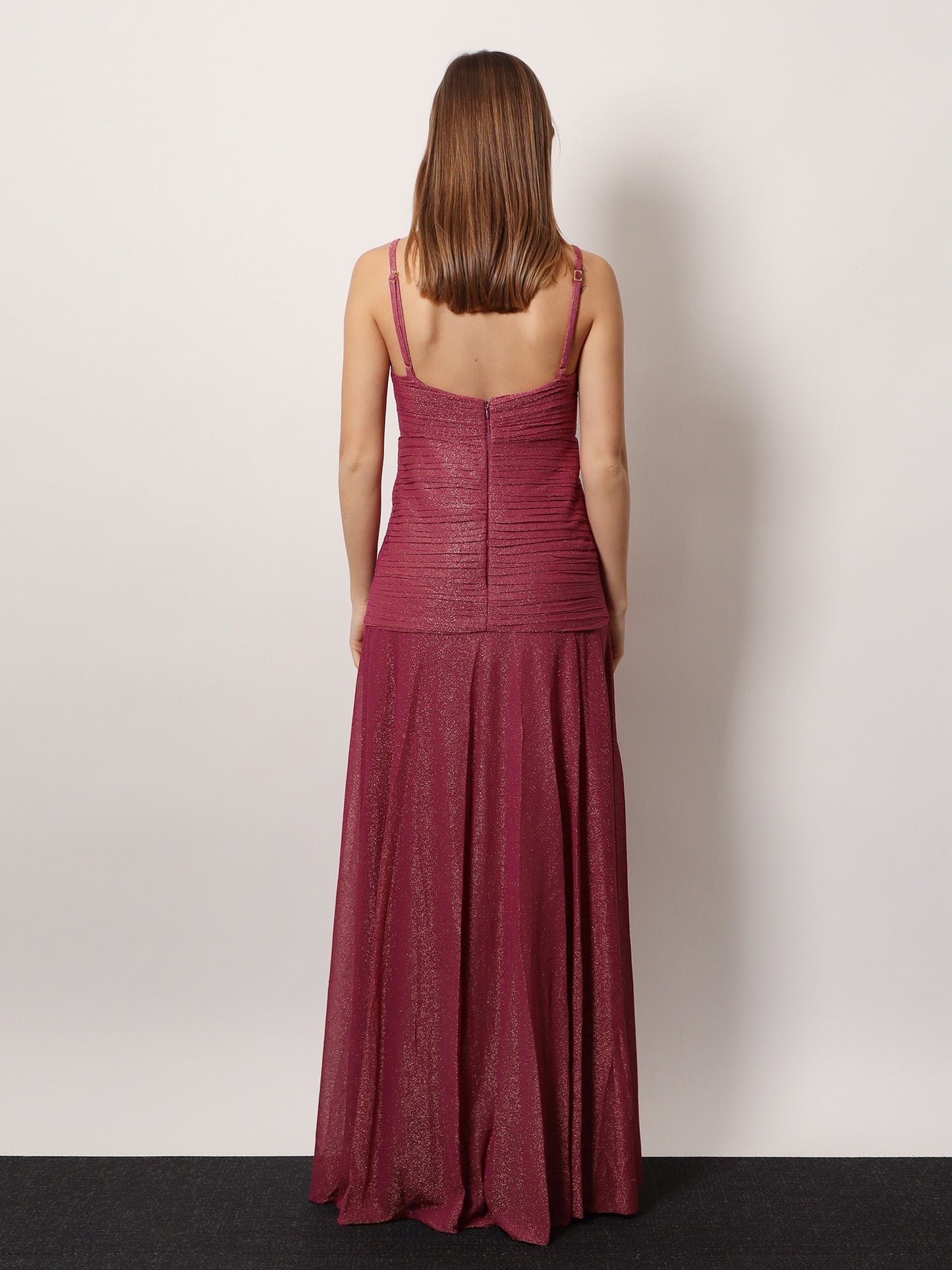 Viscose blend long dress with metallic effect