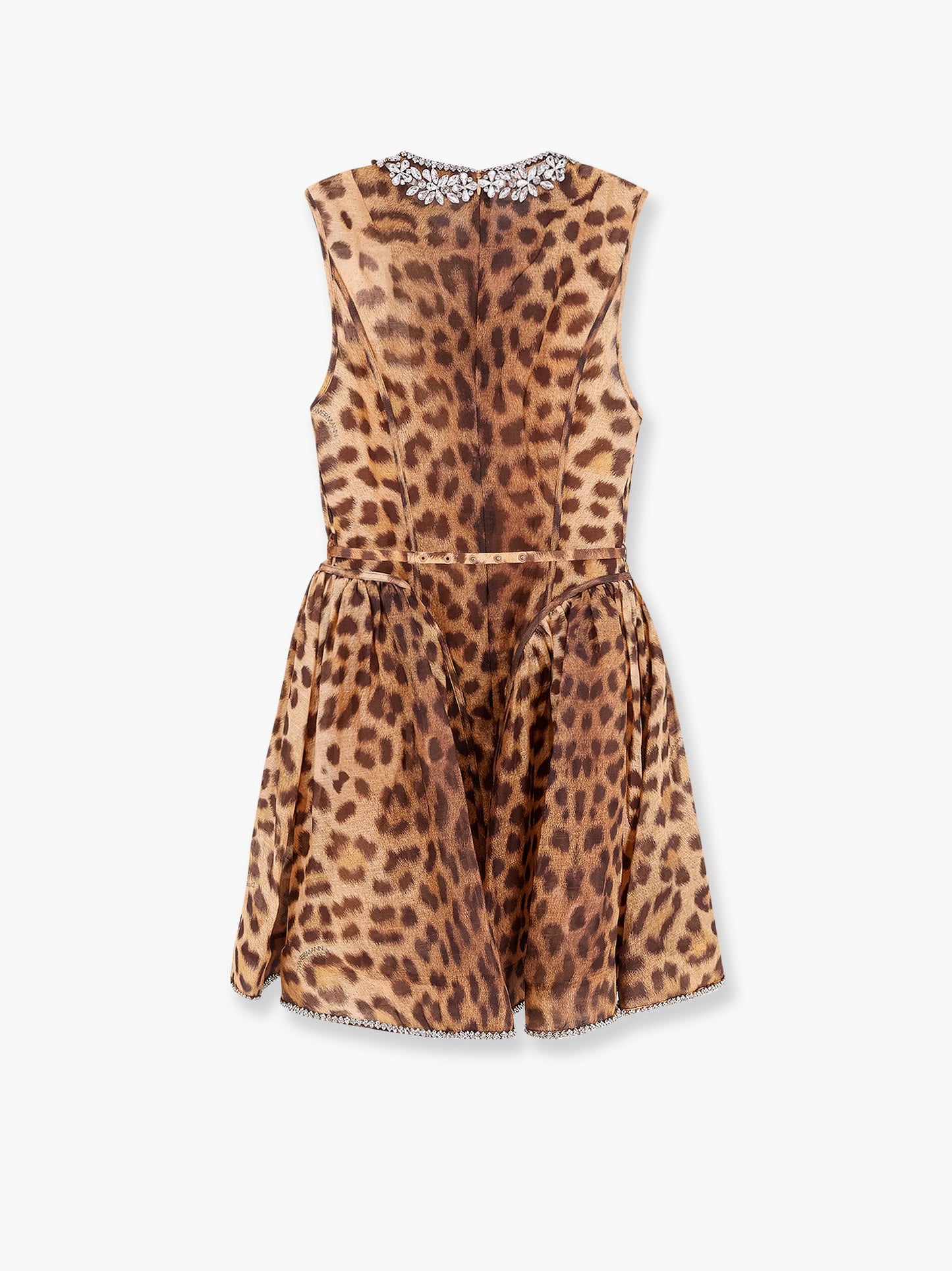 Linen and silk mini dress with animalier print