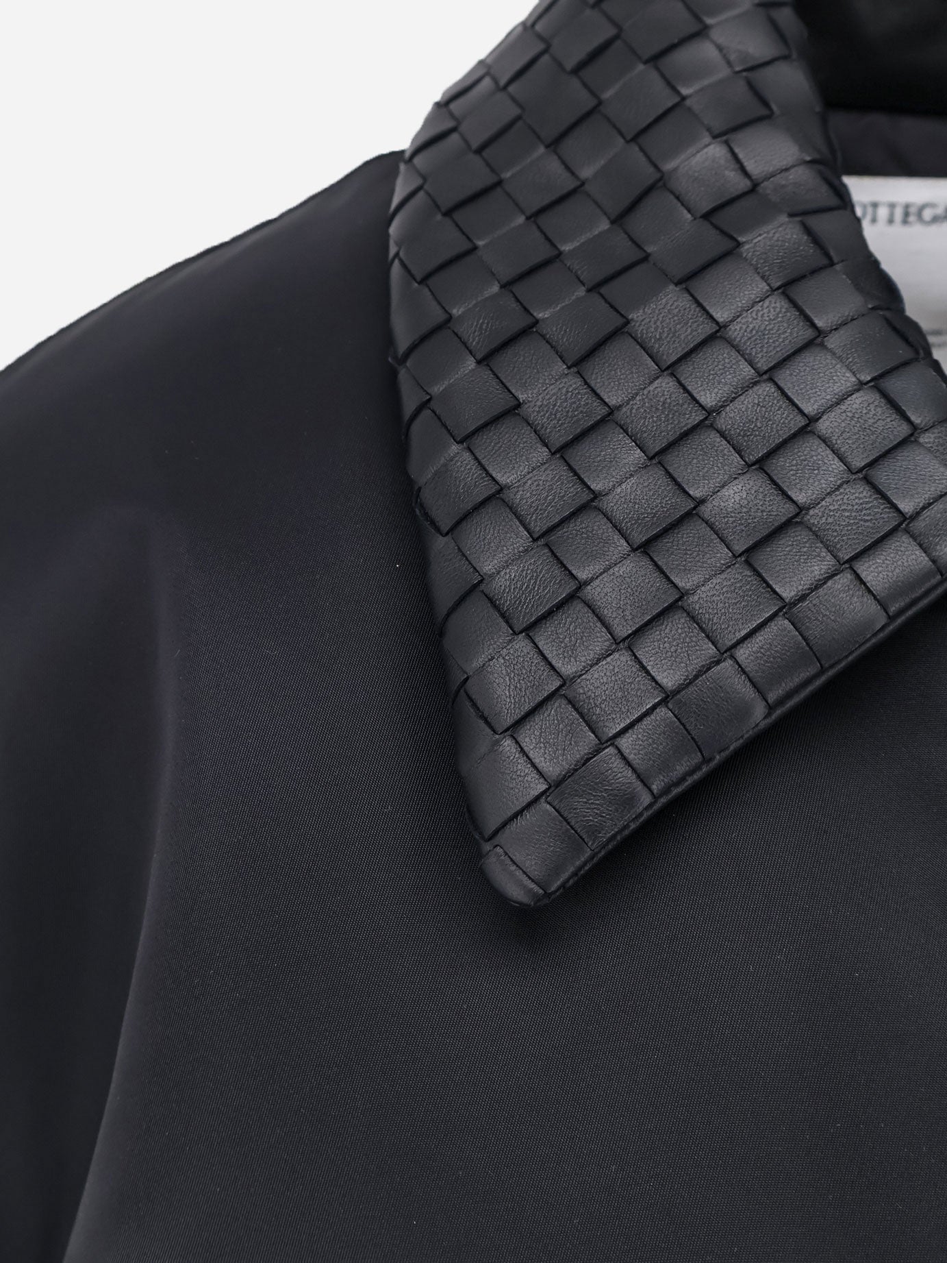 Nylon jacket with Intrecciato leather collar