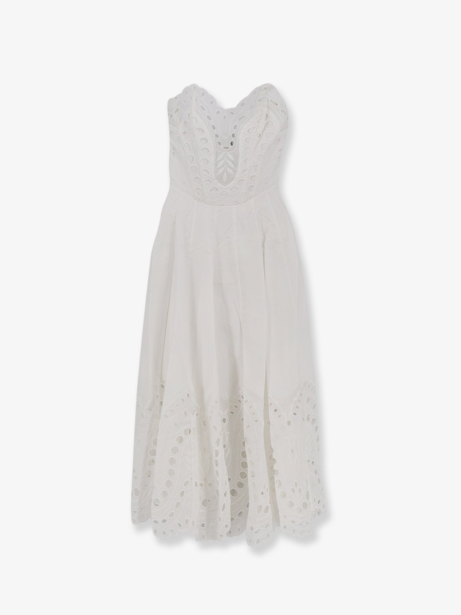 charo ruiz white dress Souley Long Dry clean only Side zipper closure Fixed embroidered straps Partially lined Scalloped embroidery 70% cotton $699 Charo Ruiz Ibiza Women's