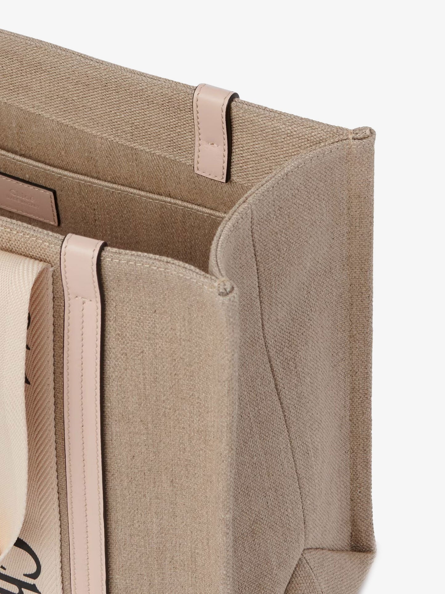 Woody linen shoulder bag with leather inserts