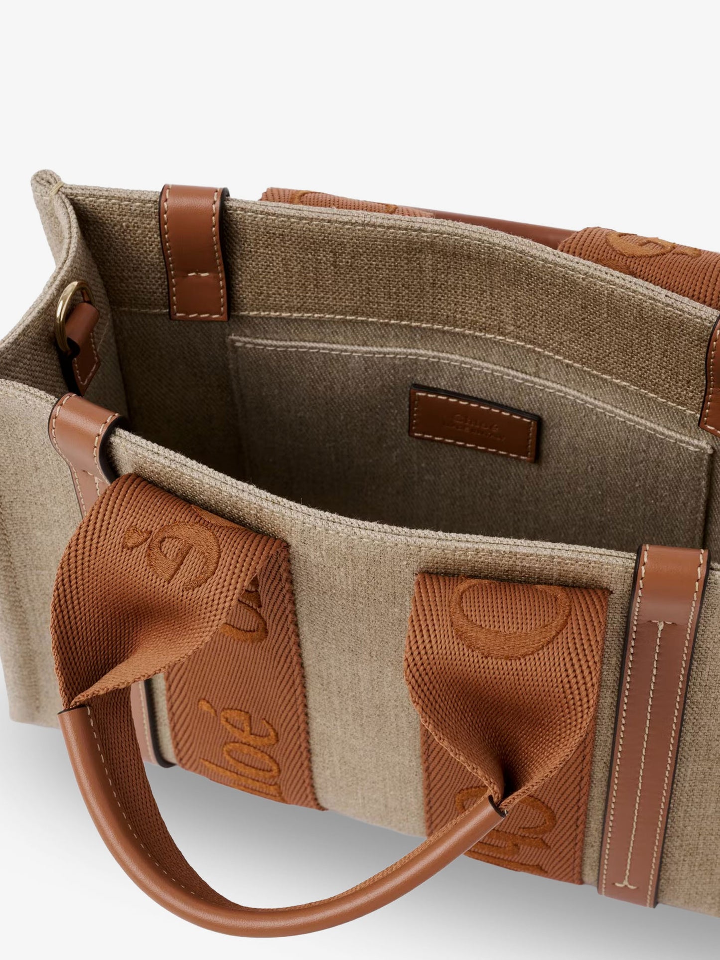 Woody linen and leather tote bag