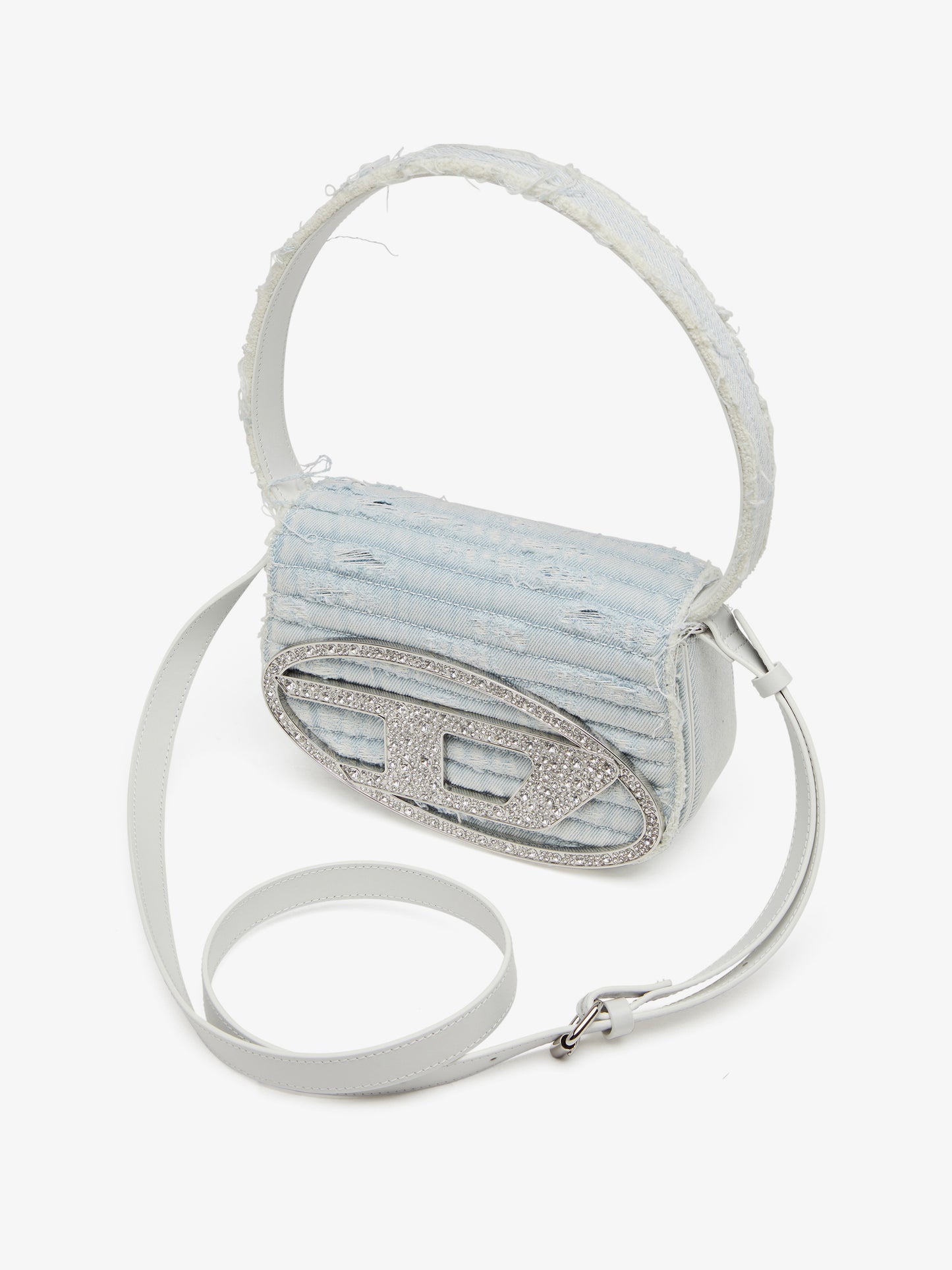 1DR denim shoulder bag with rhinestone D logo