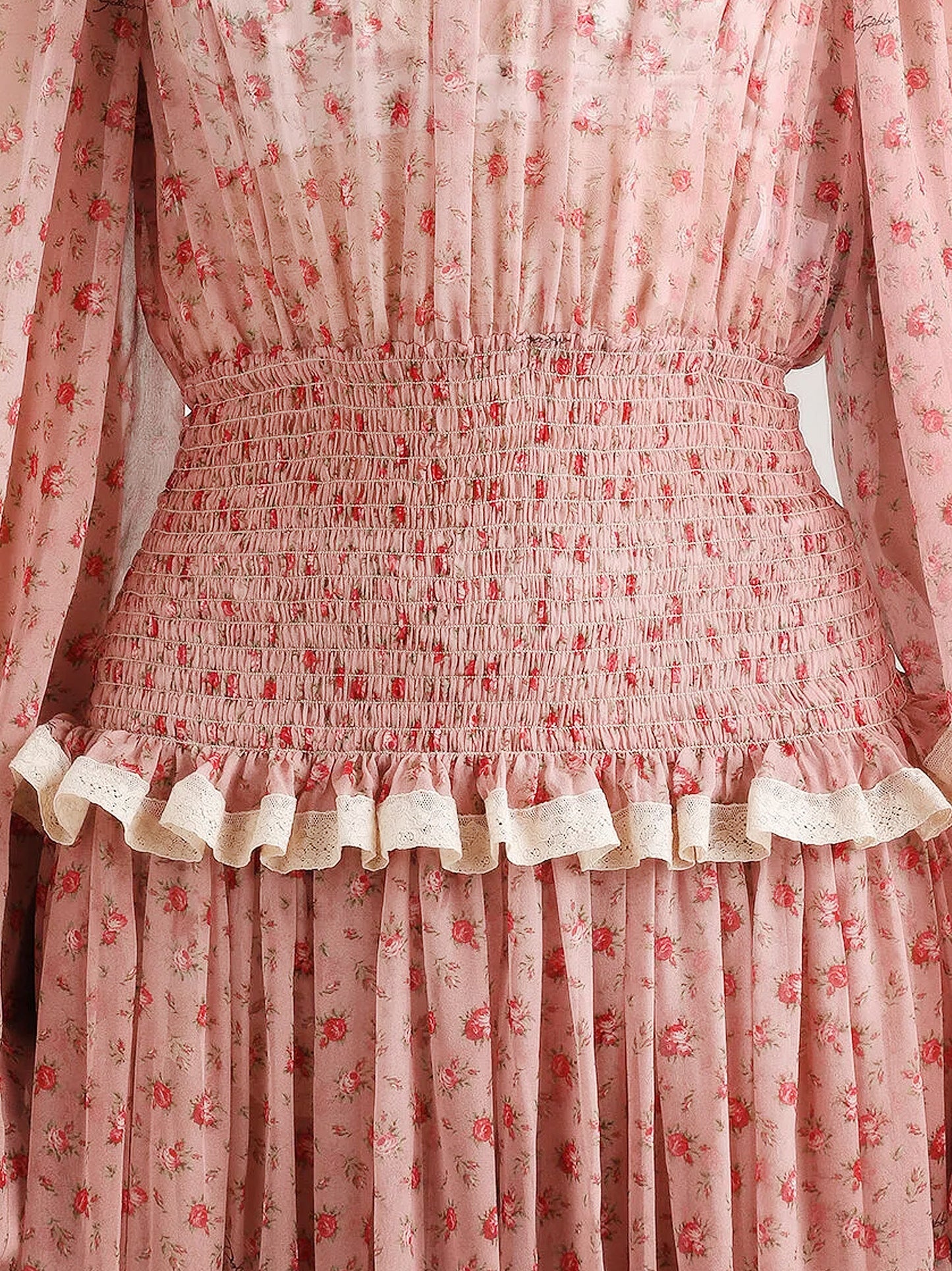 Vestito in chiffon con stampa Roselline