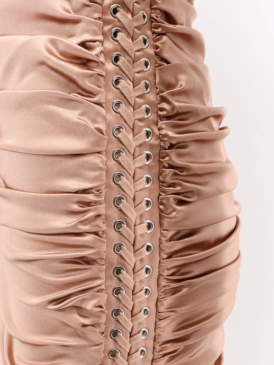Stretch silk dress with lateral drawstring
