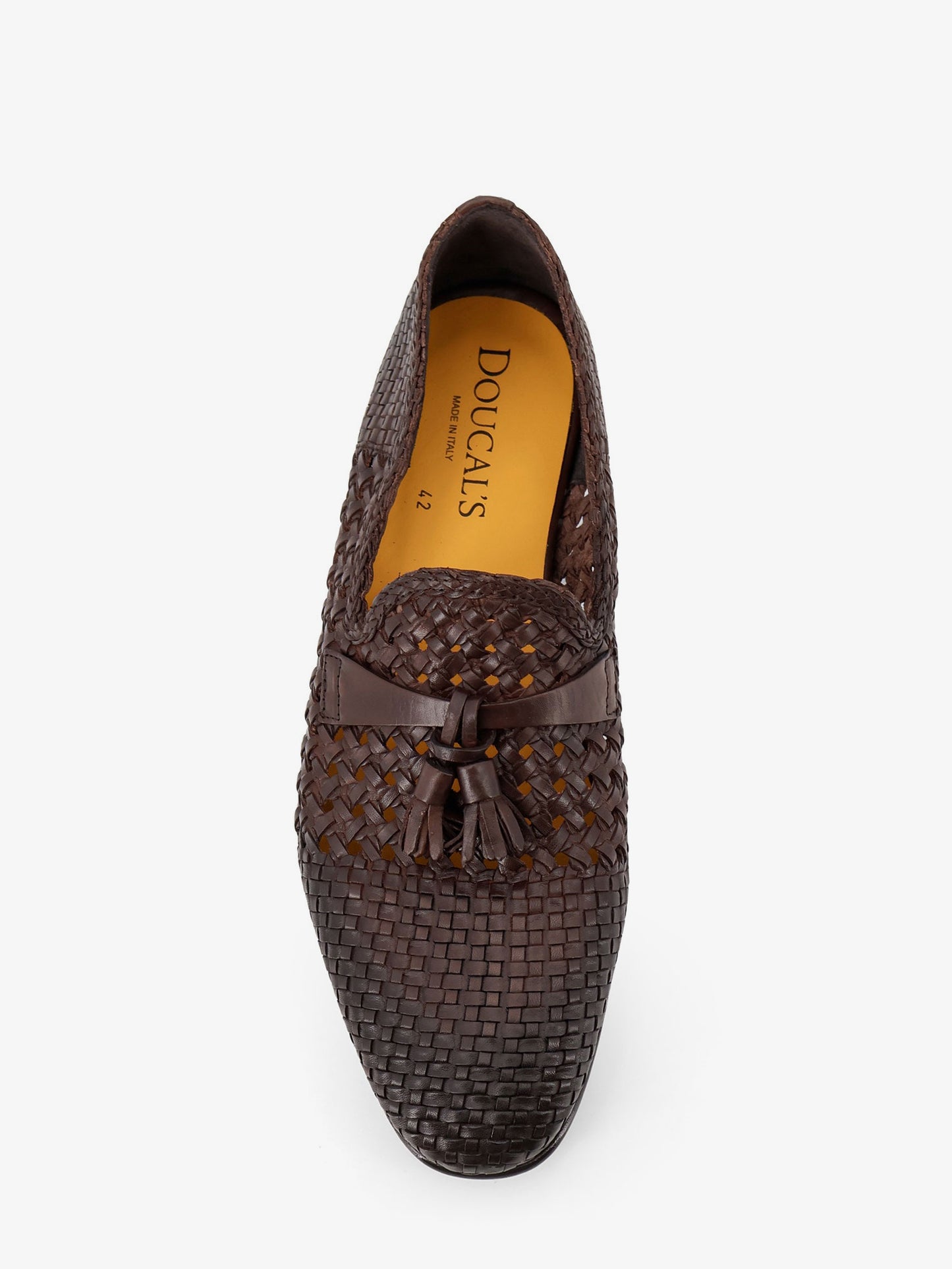 Unique leather loafers with woven detail