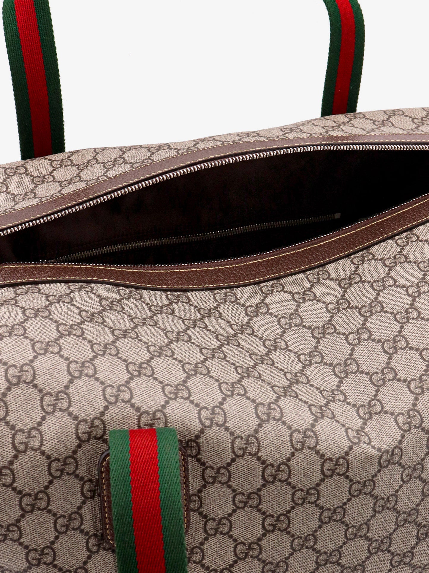 GG Supreme Fabric and leather travel bag with Web detail