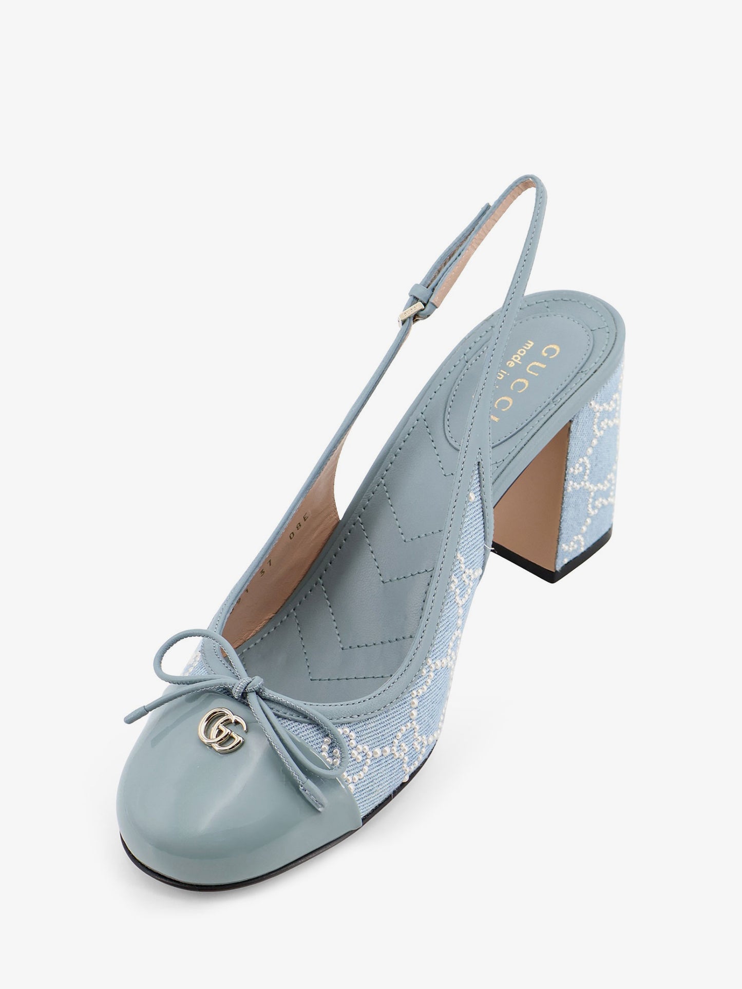 Denim pumps with all-over logo detail