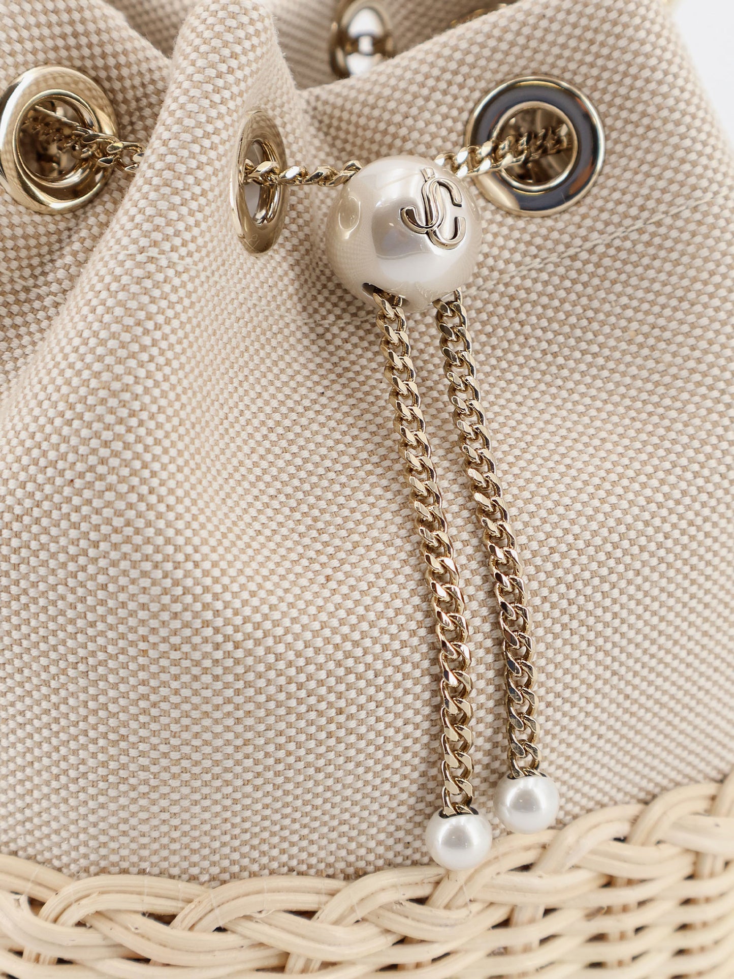 Bon Bon raffia and canvas bucket bag