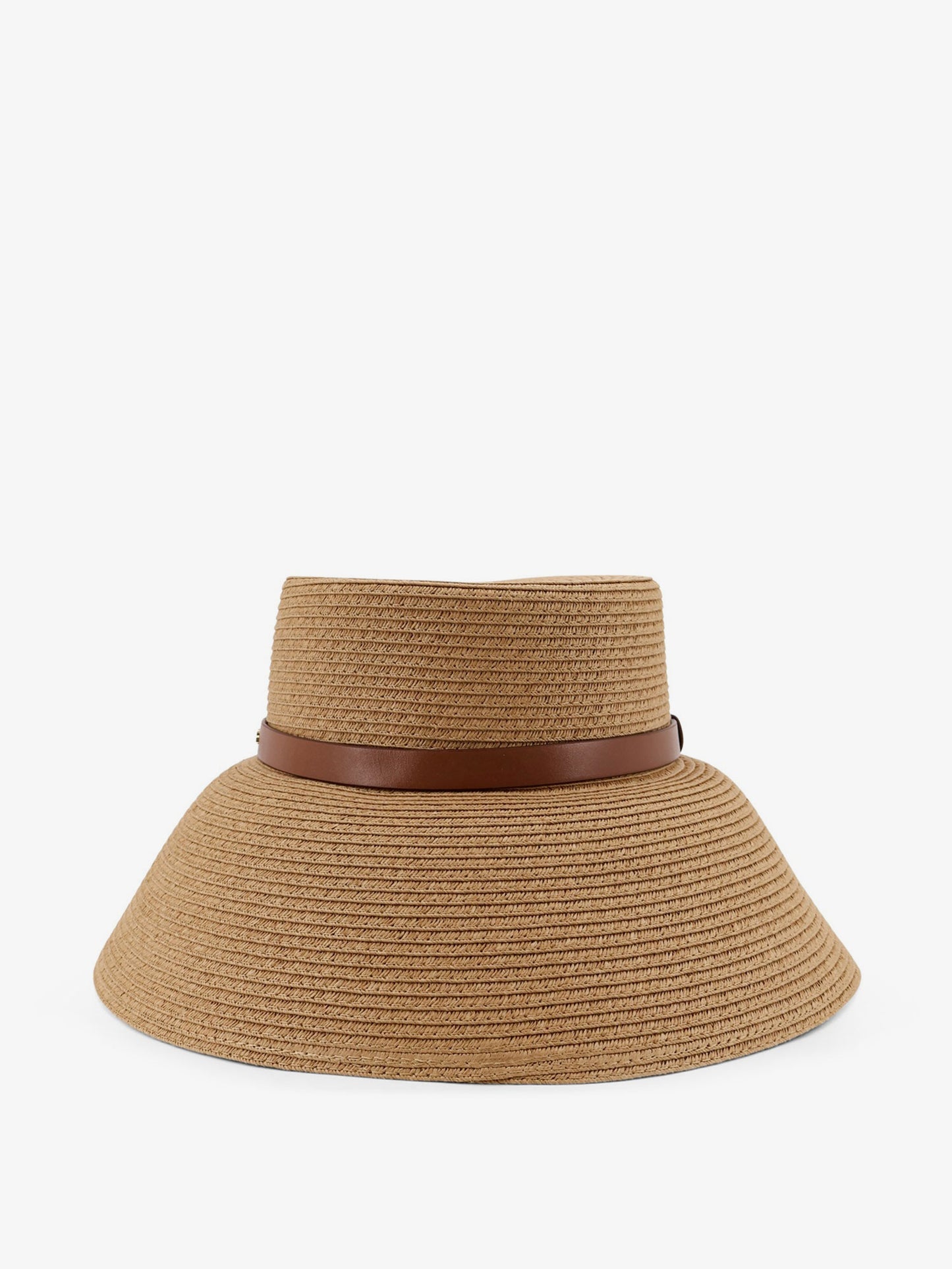 Wide-brimmed hat with metal logo on the front