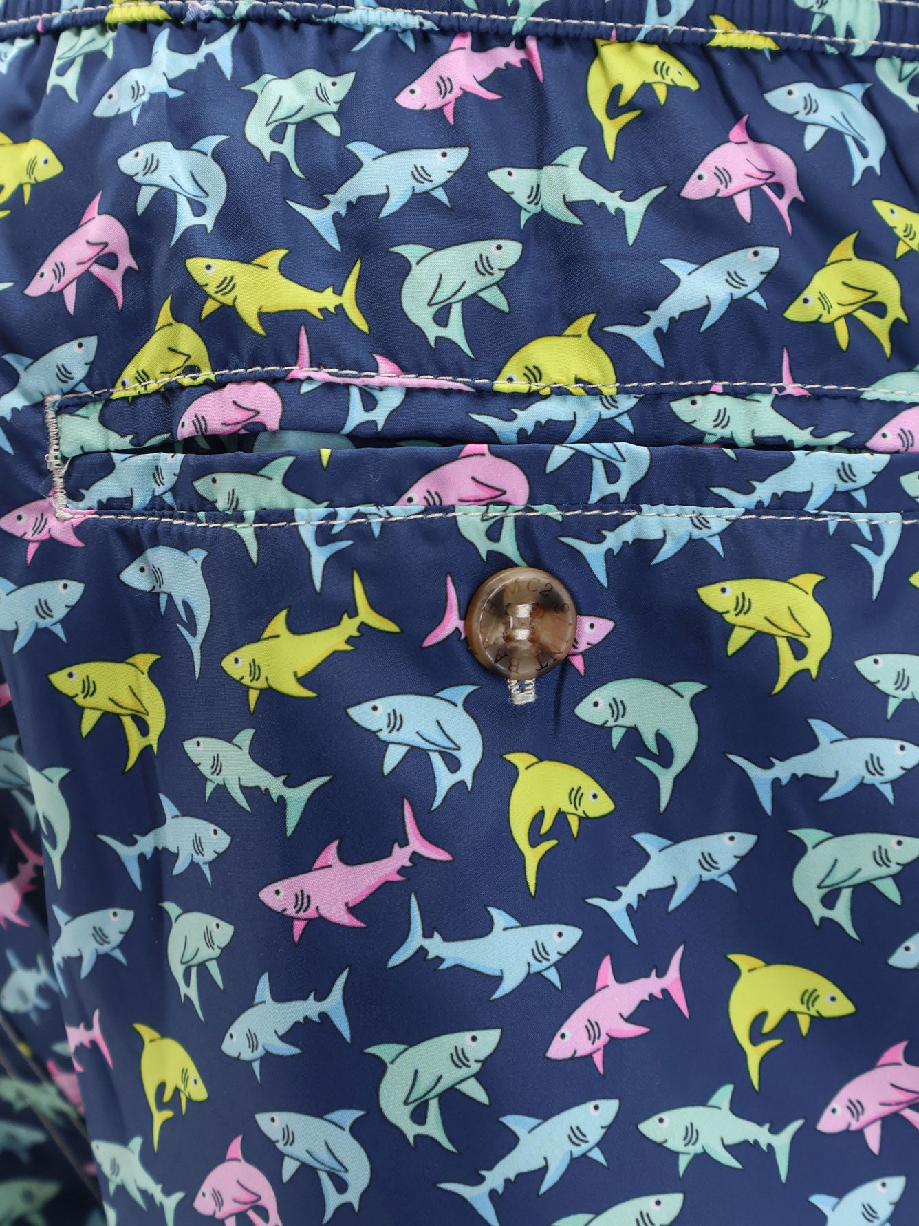 Nylon swim shorts with Shark Trouble print