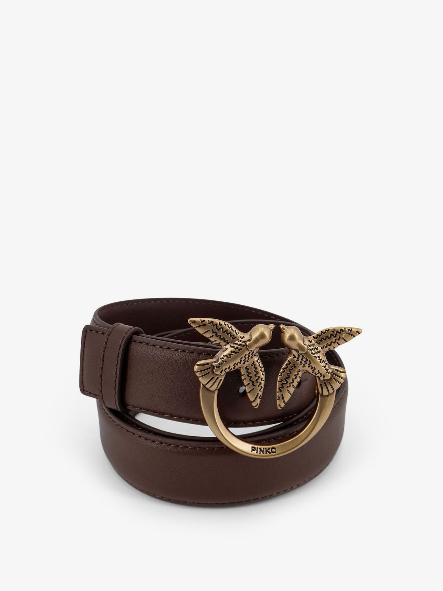 Leather belt with metal Love Birds logo