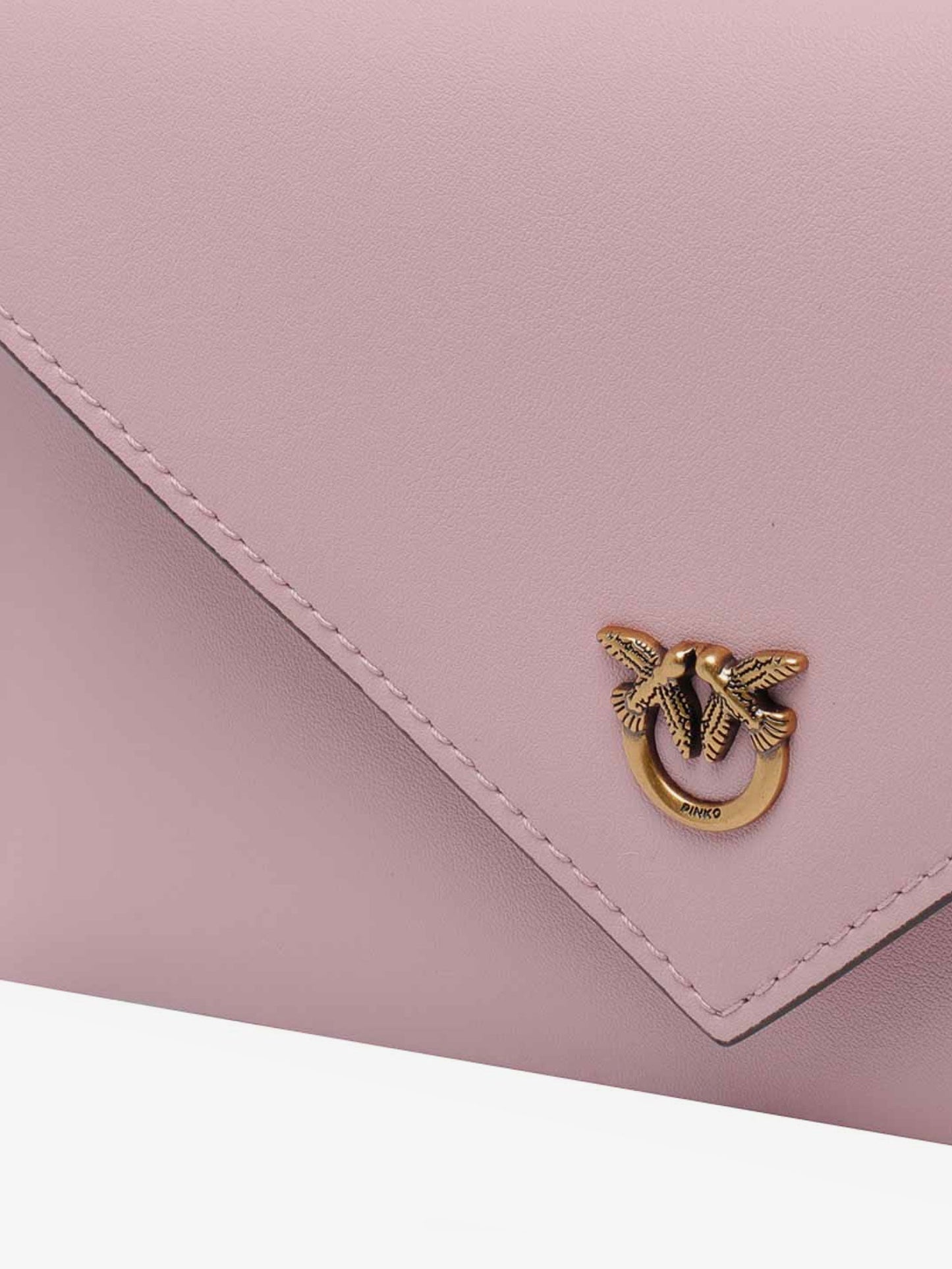 Leather clutch bag with metal Love Birds logo