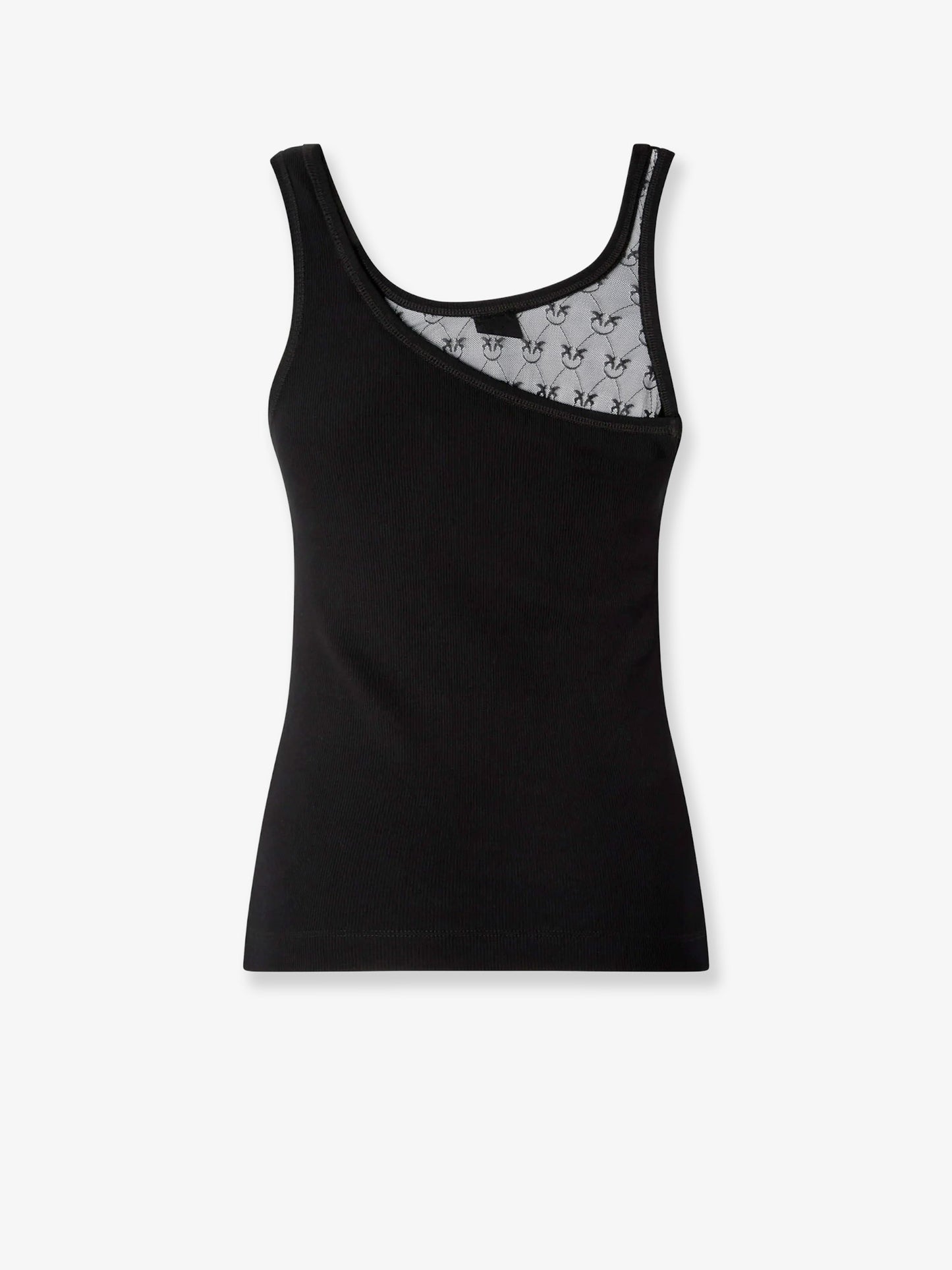 Cotton blend tank top with lace inserts