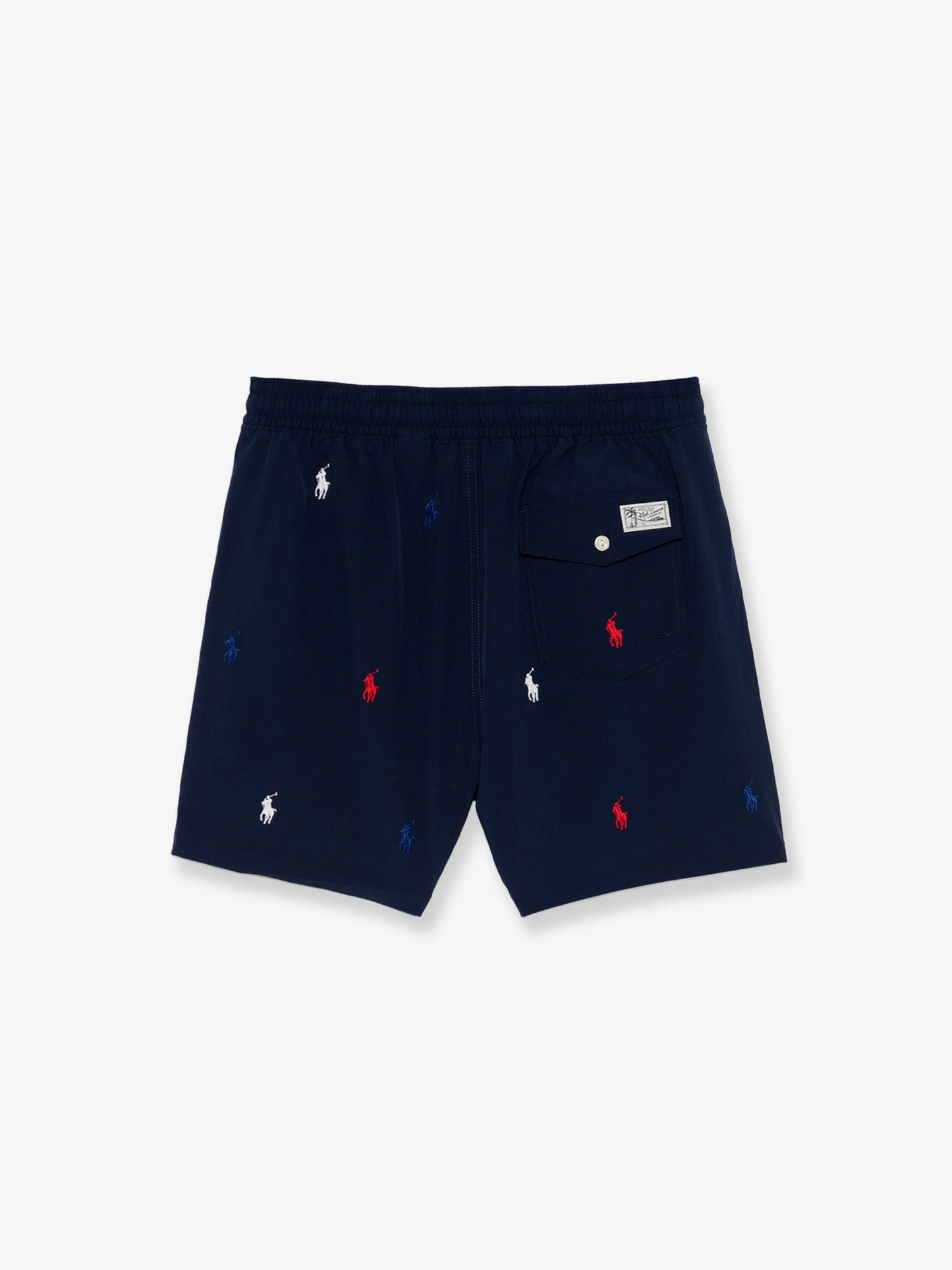 Nylon swim trunks with all-over embroidered logo