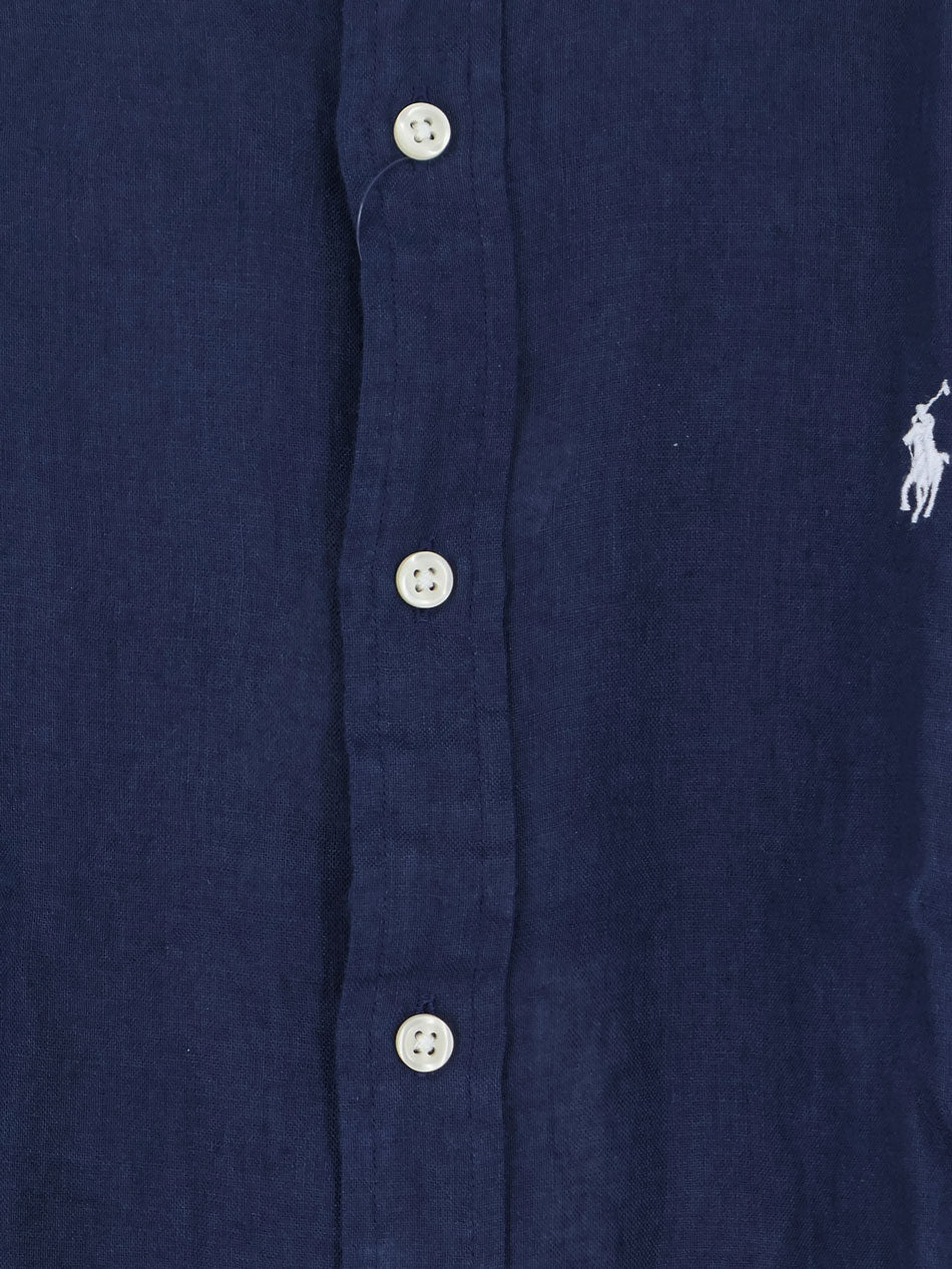 Linen shirt with embroidered logo on the front