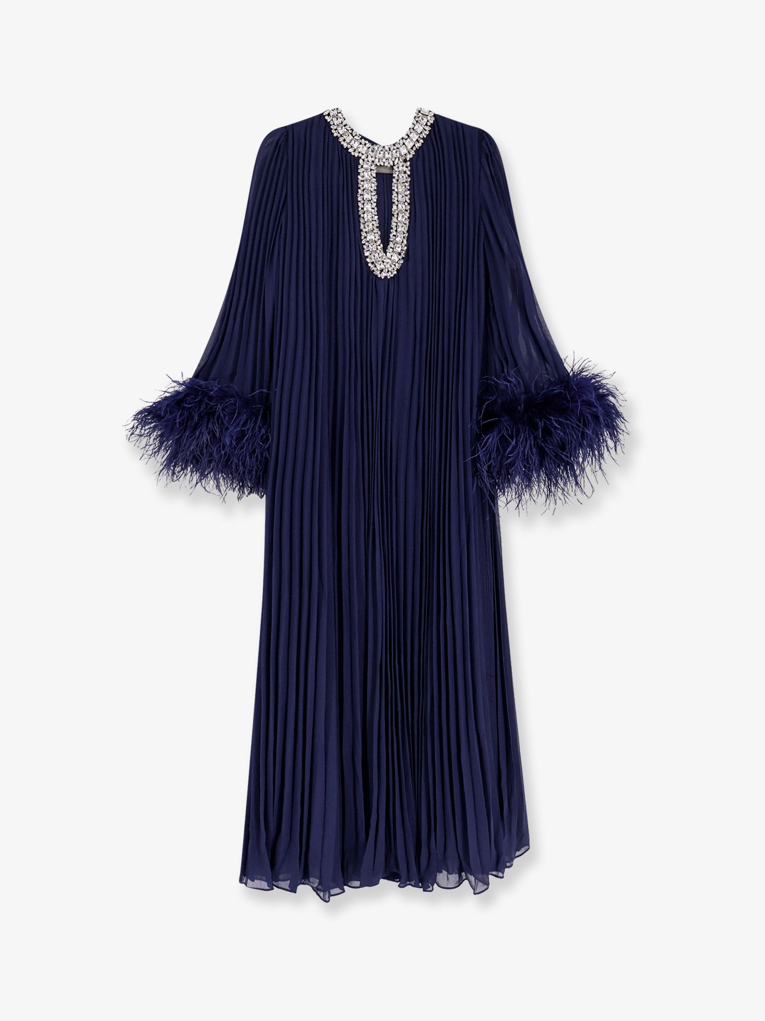 self portrait blue chiffon maxi dress long with ostrich feathers Size:L/XL Princess_Dress Long sleeves Azazie Celia
