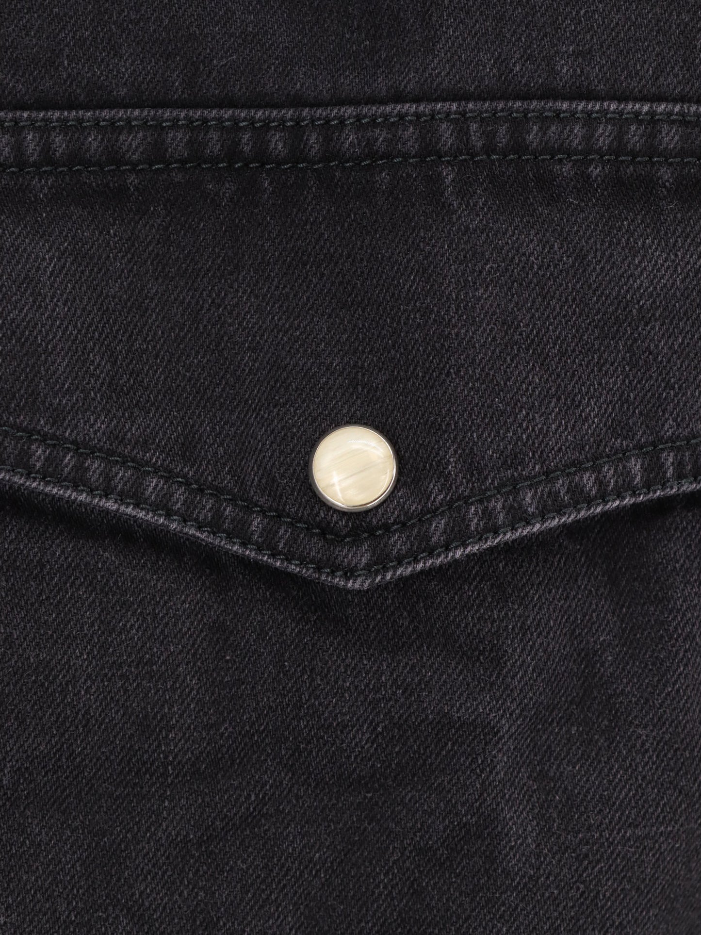 Black denim shirt with enamelled buttons