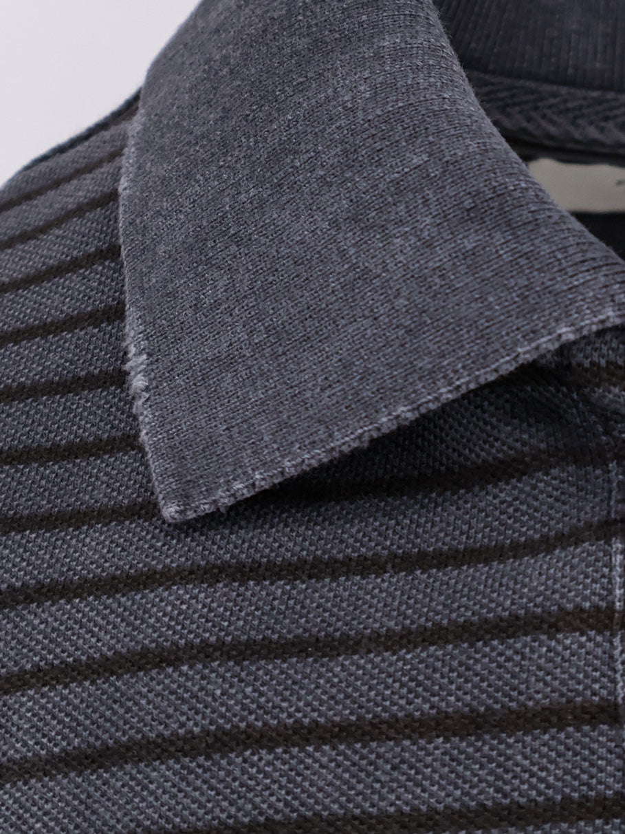 Cotton polo shirt with striped profiles