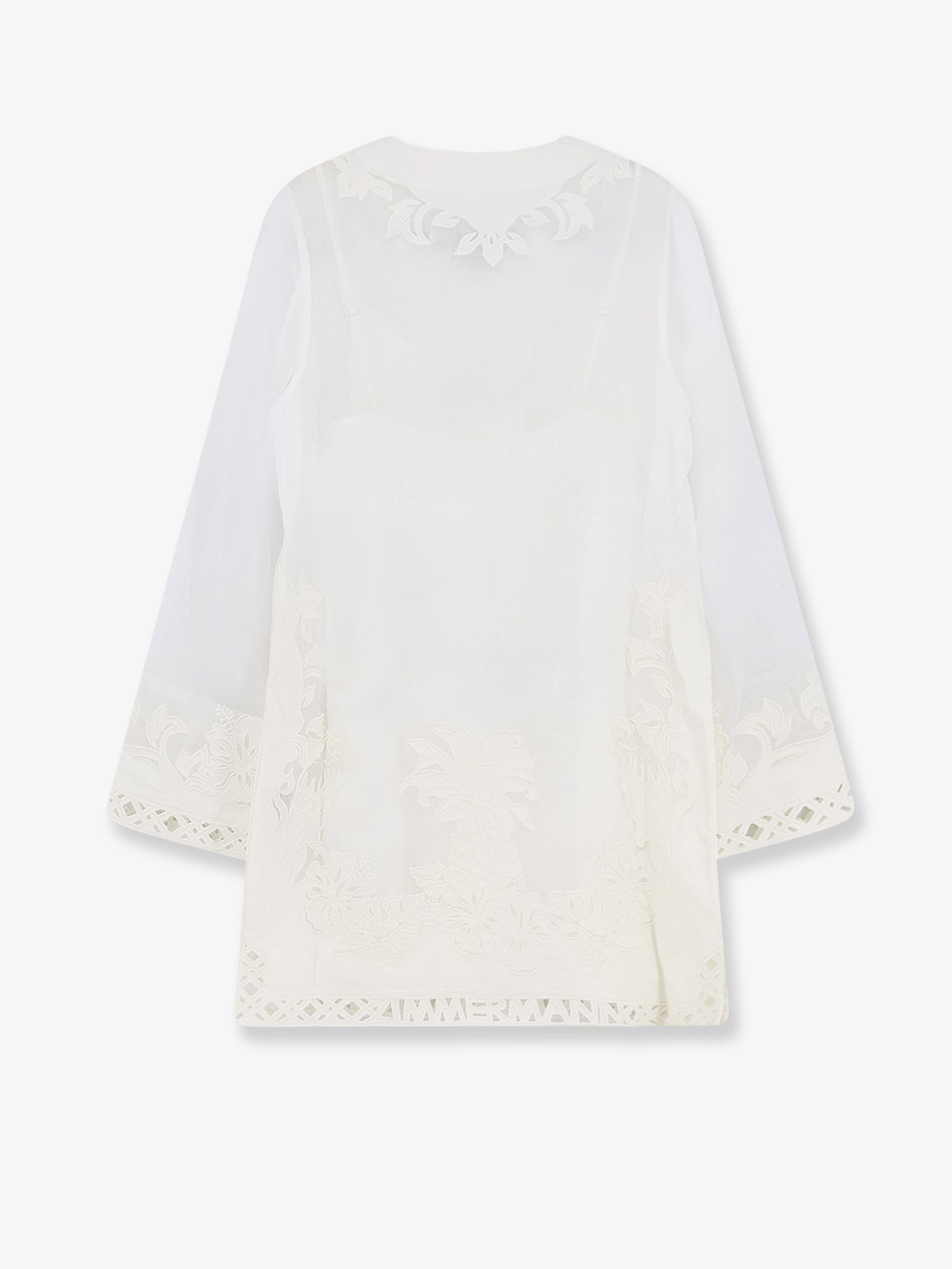 Indra ramie long dress with all-over embroidery