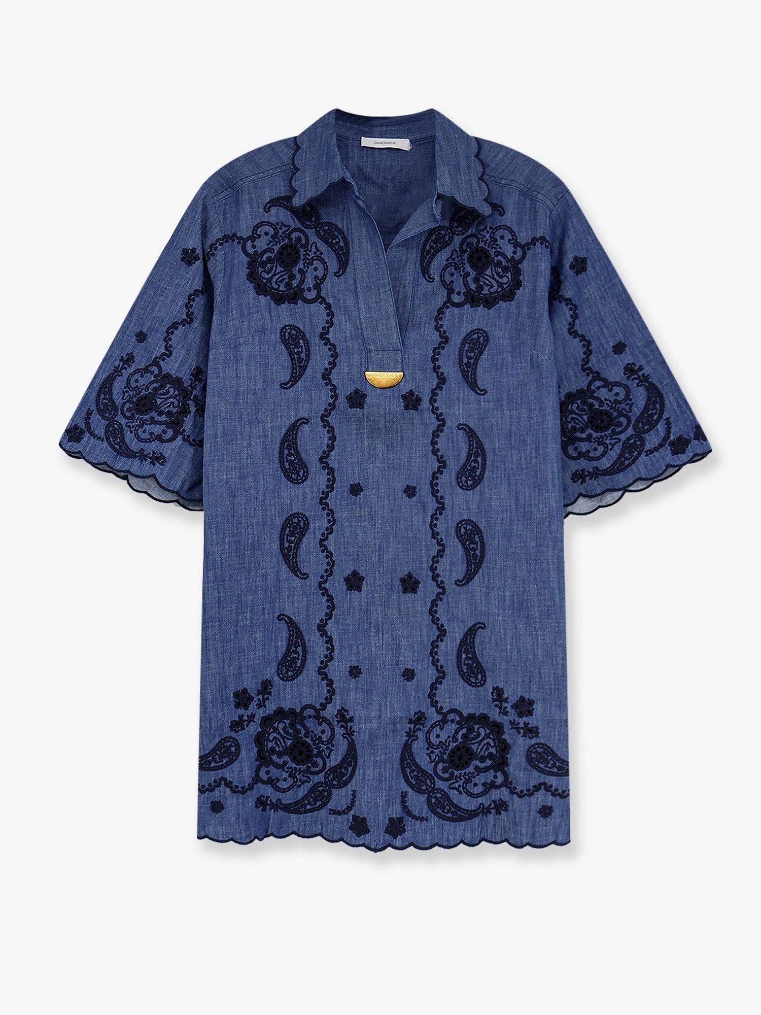 zimmermann denim mini dress Gathered denim mini dress - dark denim