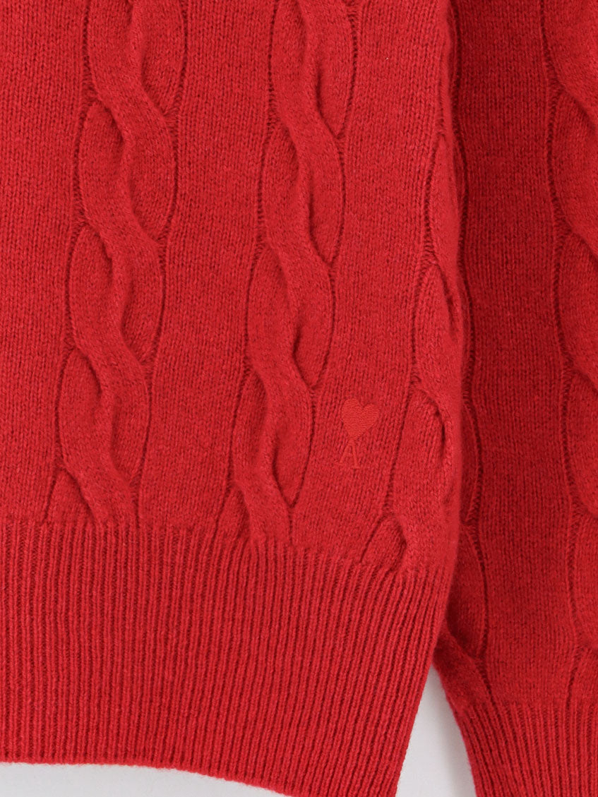 Wool sweater with cable knit