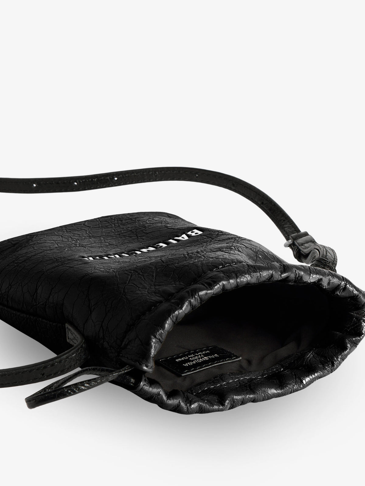 Leather Shopper Phone Holder with lettering logo on the front